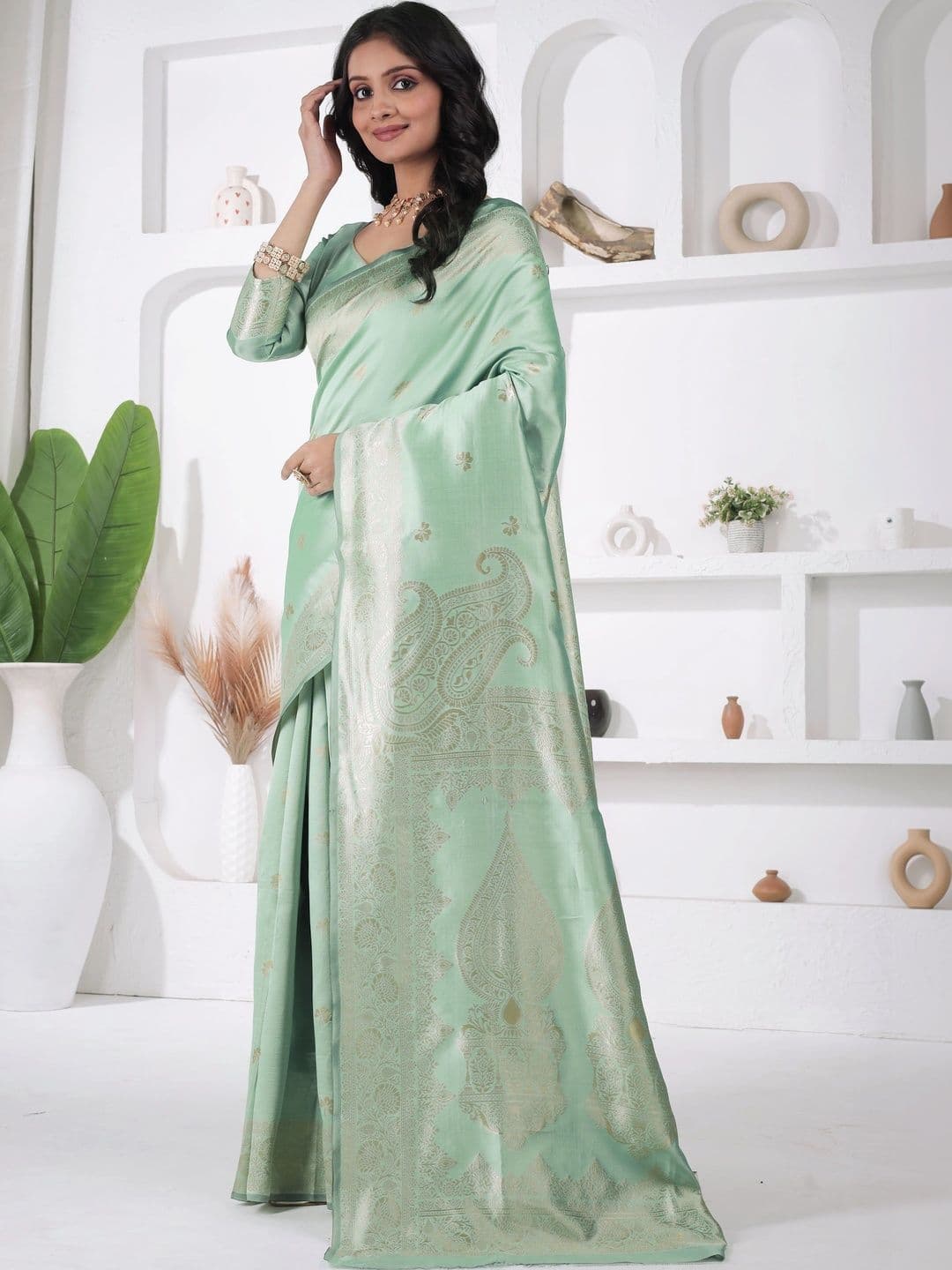 revika Woven Design Zari Art Silk Designer Kanjeevaram Saree thumbnail 5
