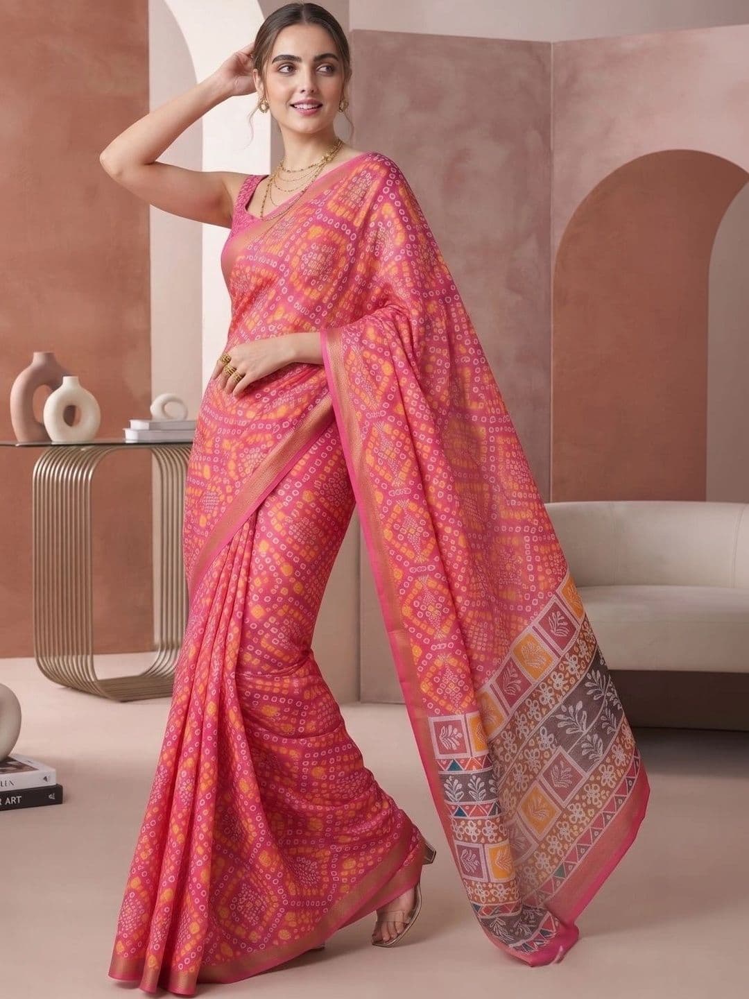 BORAD FASHION Bandhani Designer Chanderi Saree thumbnail 3