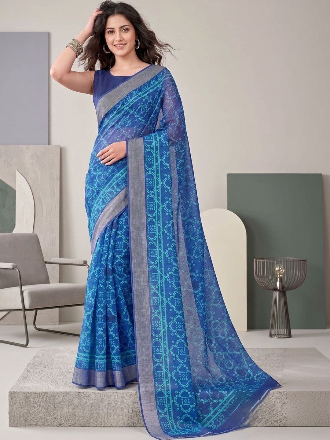 BORAD FASHION Bandhani Designer Chanderi Saree thumbnail 2