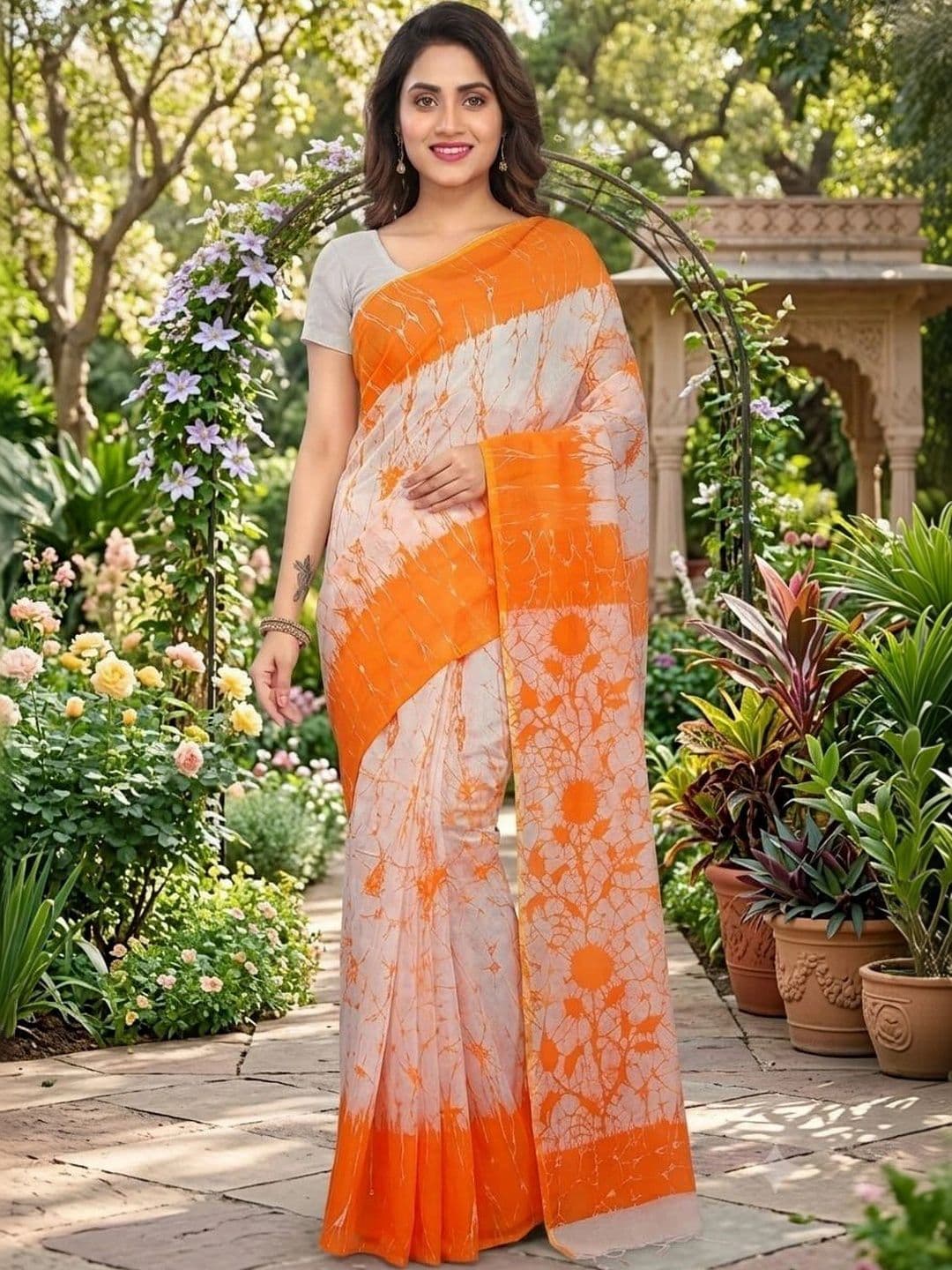 Crochetin Women Tie and Dye Handloom Saree - view 1