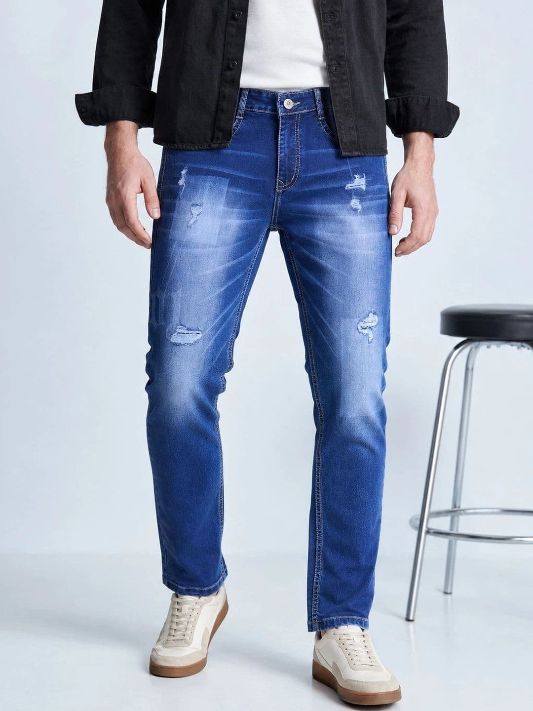 GEX Men Jean Relaxed Fit Mid-Rise Highly Distressed Stretchable Jeans - view 1