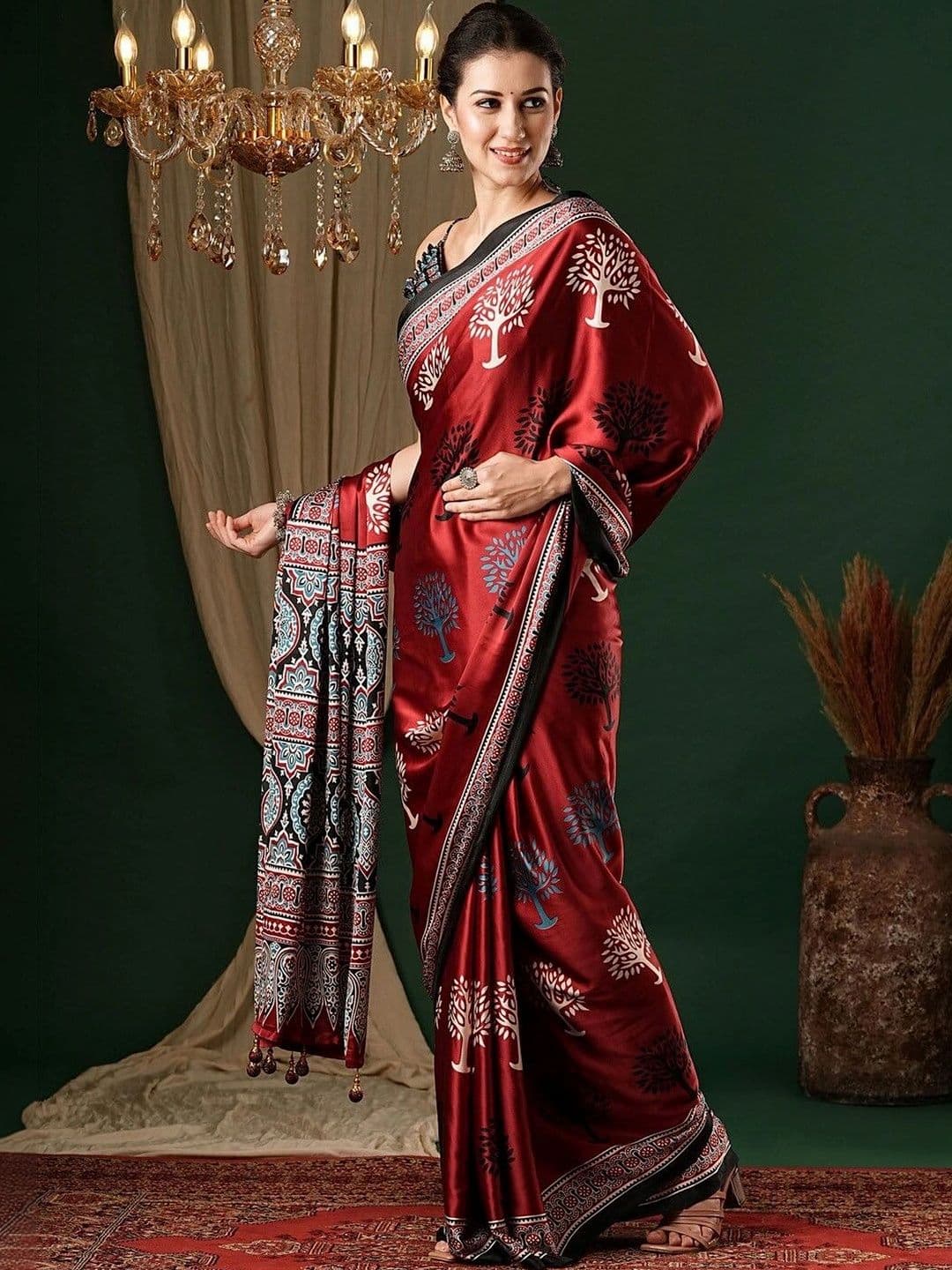 NKV Kalamkari Mirror Work Silk Blend Heavy Work Mysore Silk Saree thumbnail 2