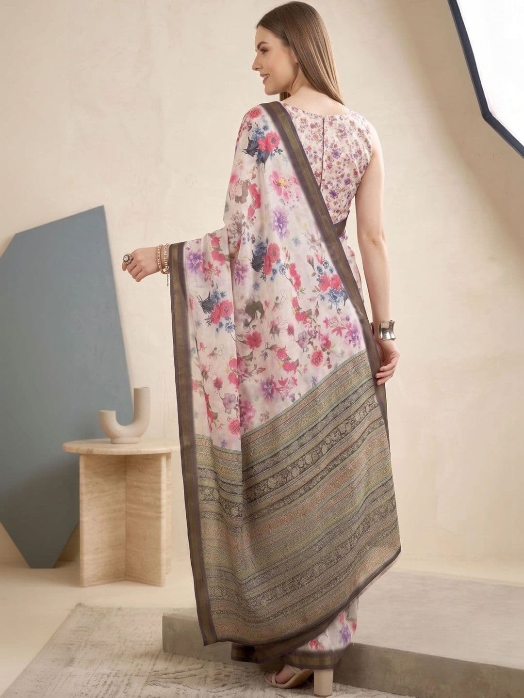 BORAD FASHION Floral Designer Chanderi Saree thumbnail 3
