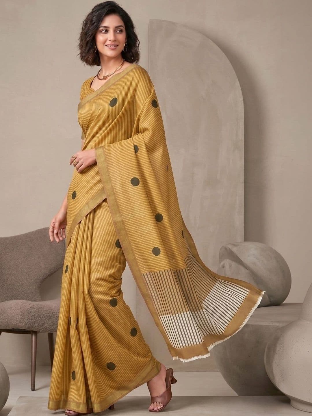 BORAD FASHION Striped Designer Chanderi Saree thumbnail 2