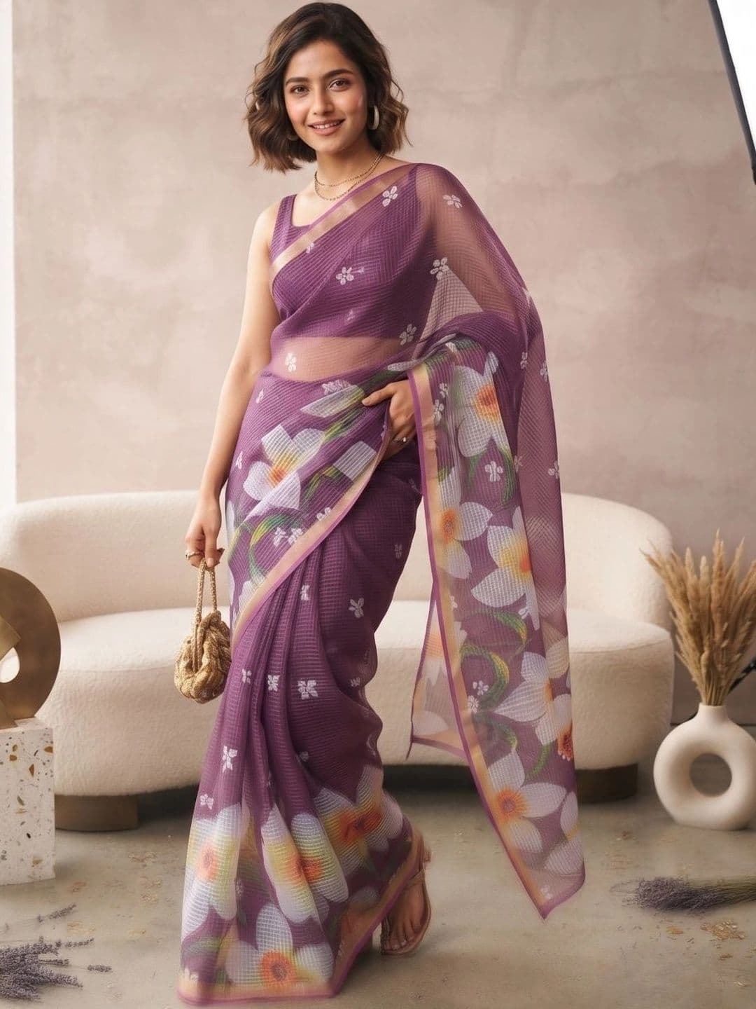 BORAD FASHION Floral Designer Chanderi Saree thumbnail 4