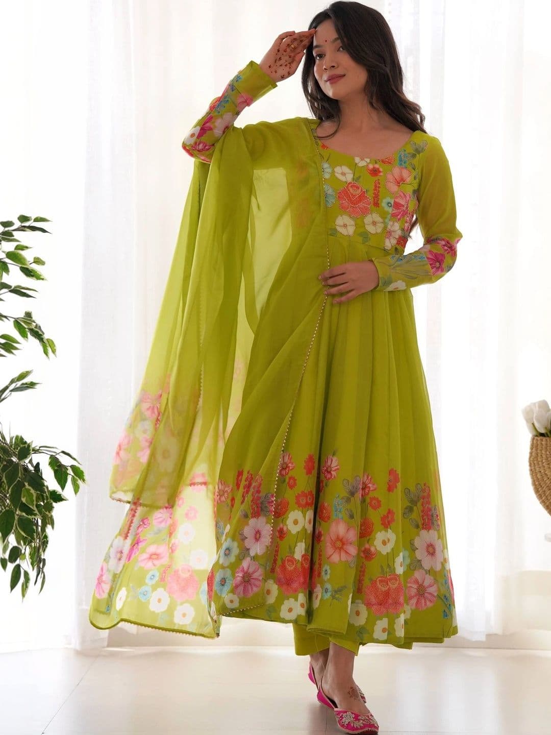 SAJAVAT ETHENIC WEAR Women Floral Printed Empire Kurta with Trousers & With Dupatta - view 1