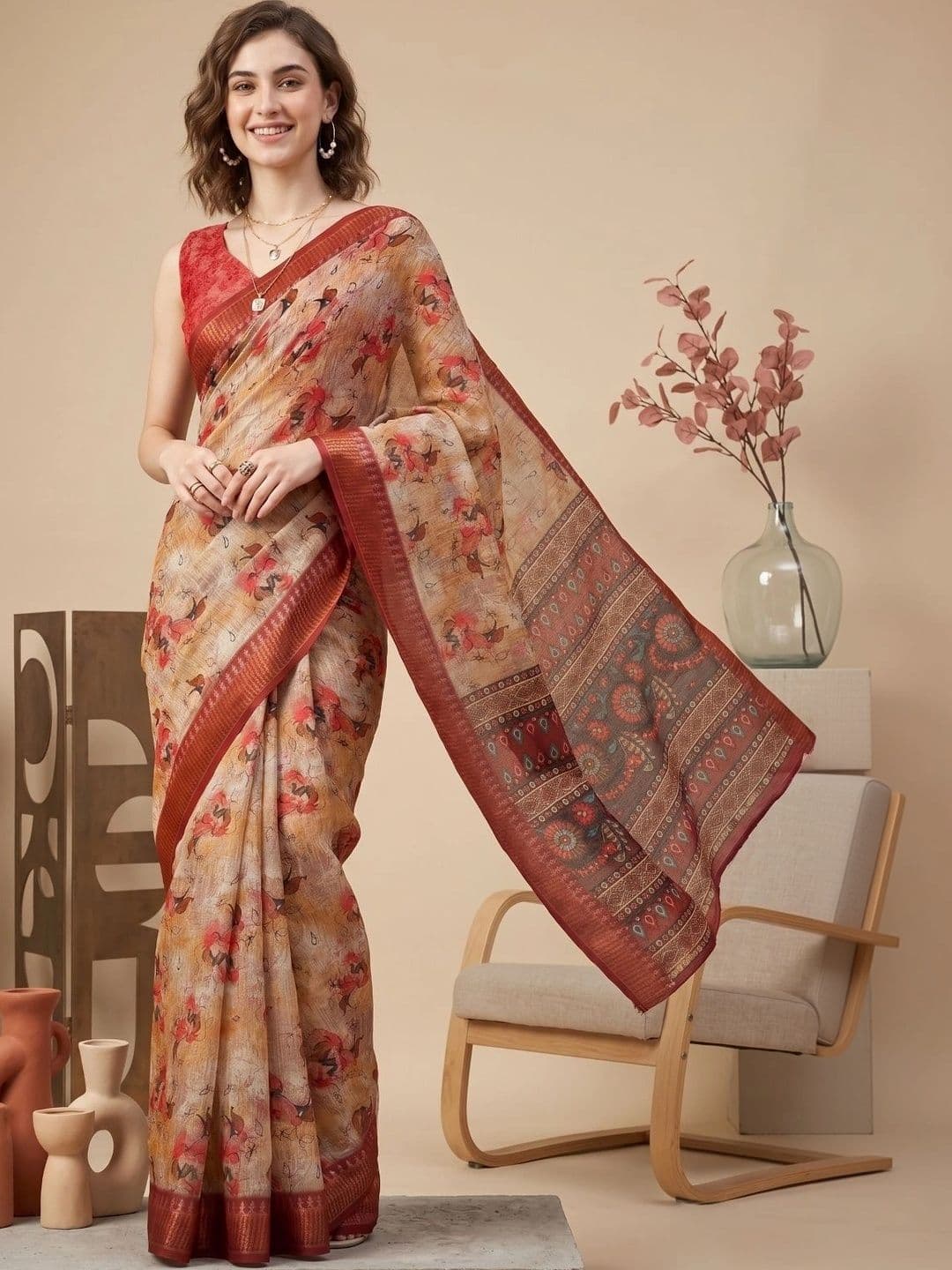 BORAD FASHION Designer Chanderi Saree - view 1