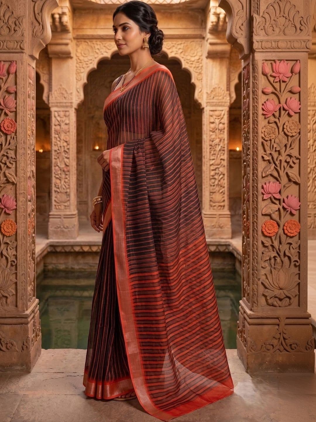 BORAD FASHION Striped Designer Chanderi Saree thumbnail 4