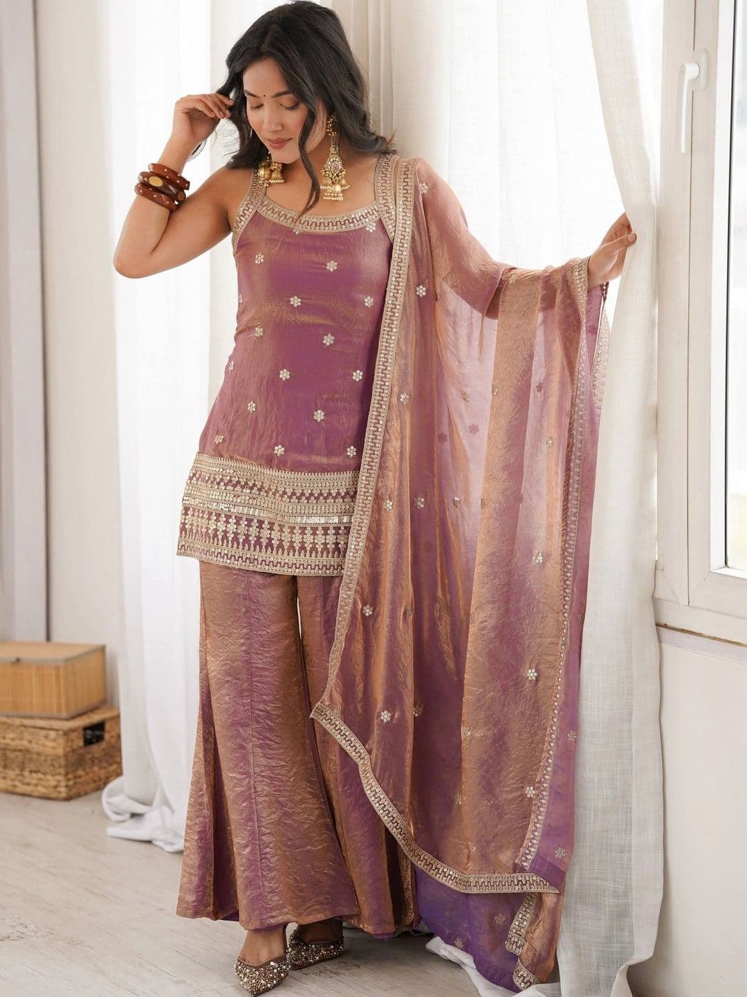 SAJAVAT ETHENIC WEAR Women Ethnic Motifs Regular Kurta with Sharara & With Dupatta thumbnail 6