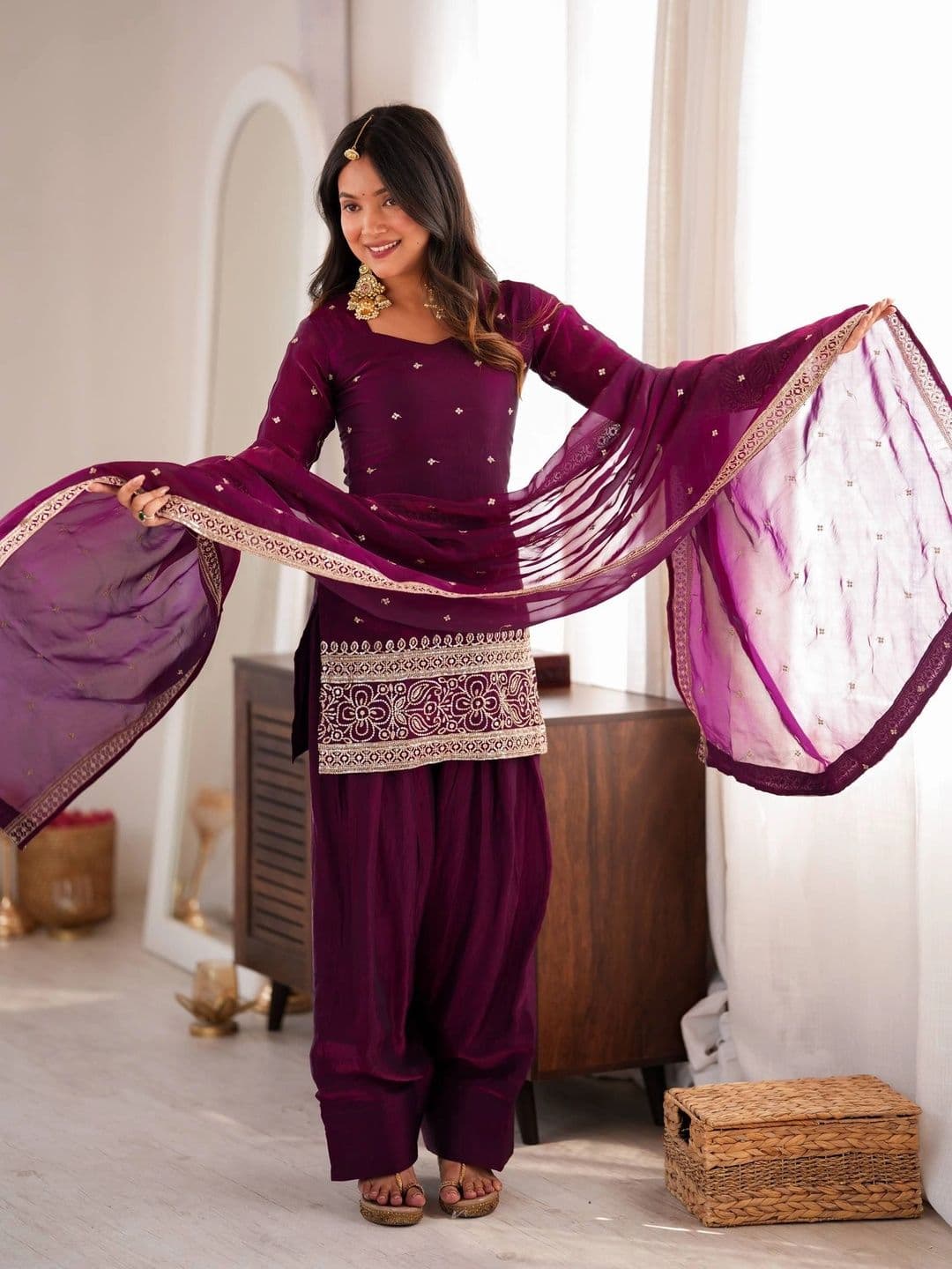 SAJAVAT ETHENIC WEAR Women Ethnic Motifs Embroidered Regular Kurta with Patiala & With Dupatta - view 1
