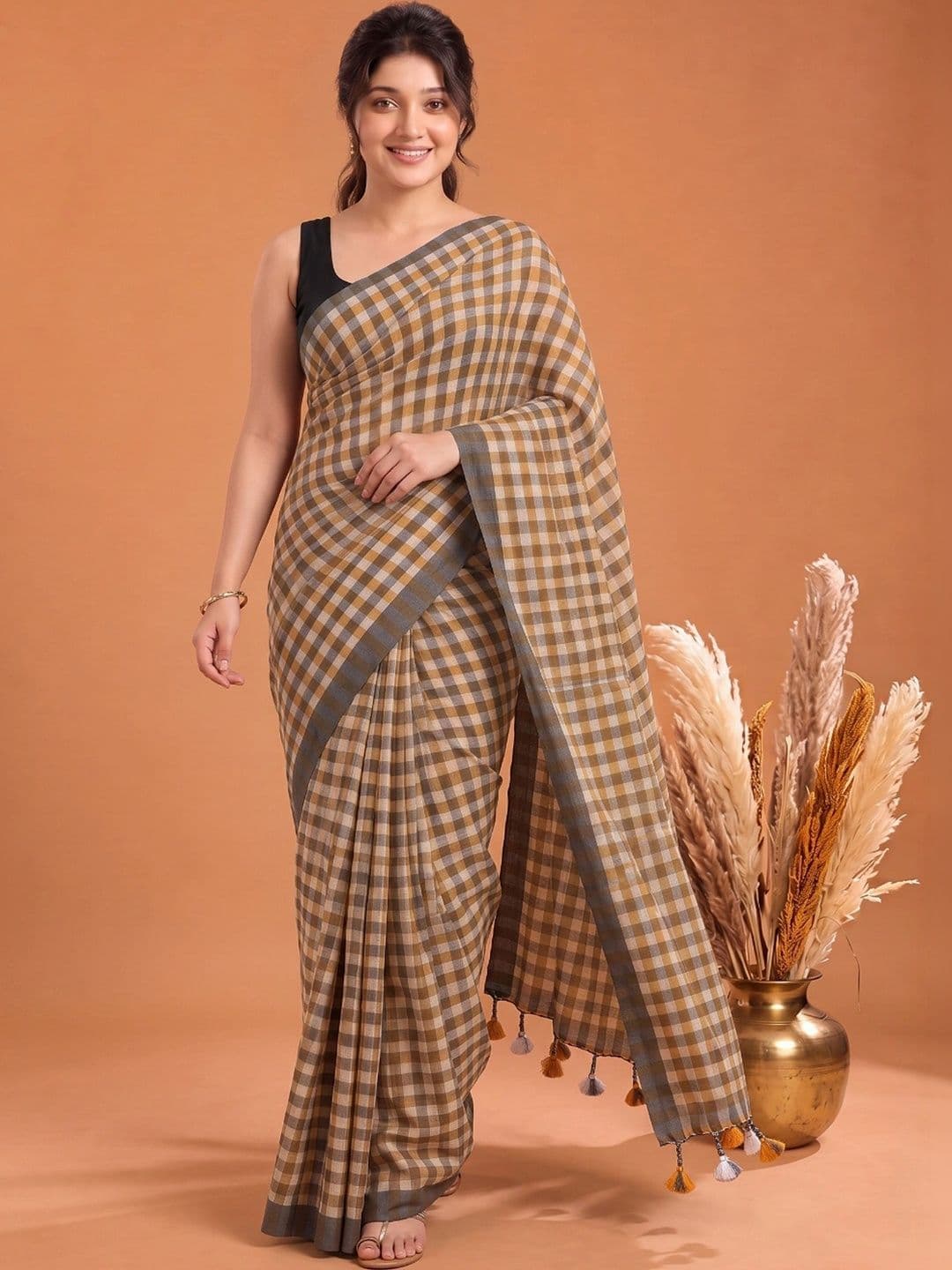 Aparna Checked Pure Cotton Saree - view 1