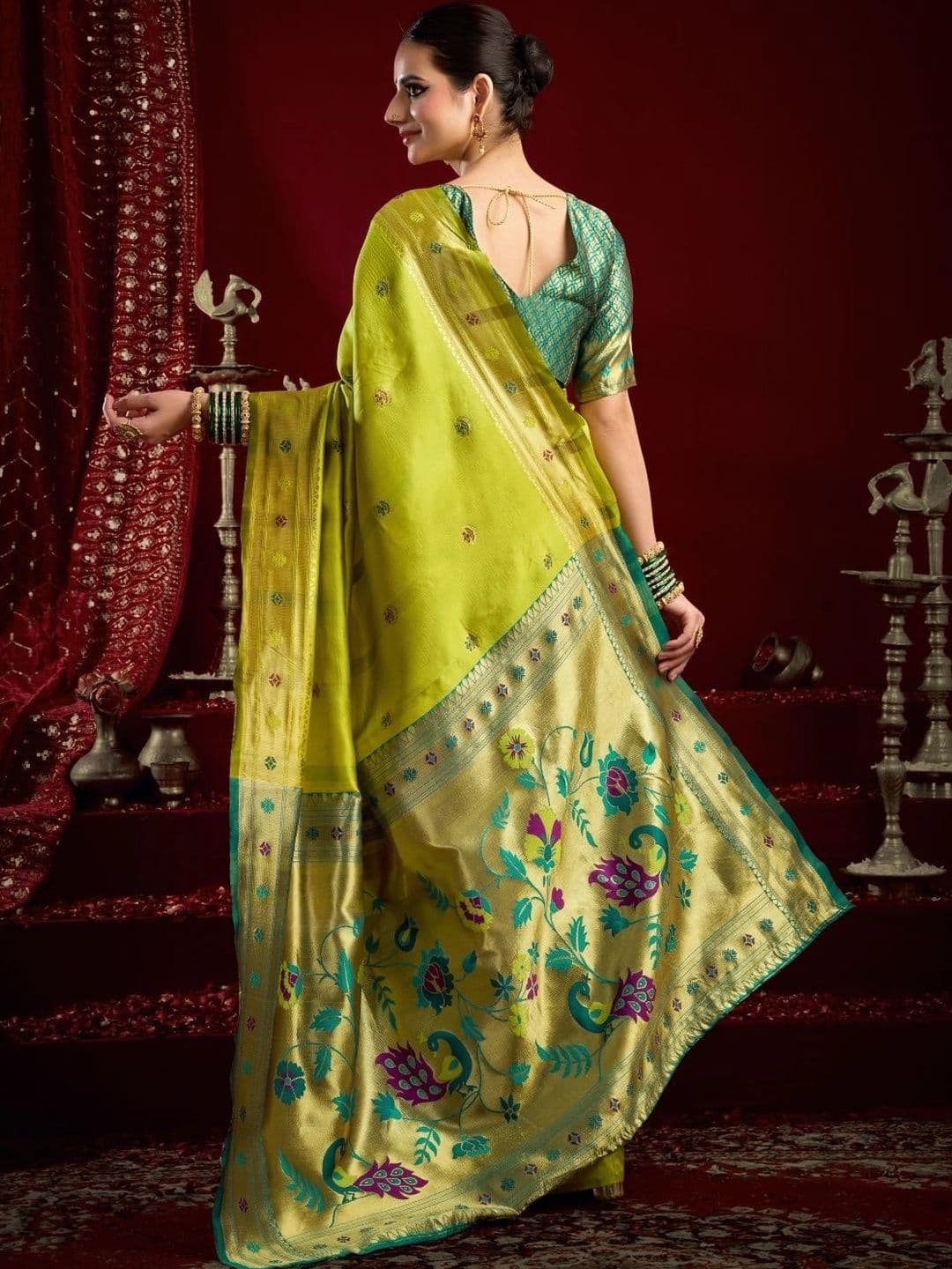 BORAD FASHION Woven Design Zari Silk Blend Designer Paithani Saree thumbnail 4