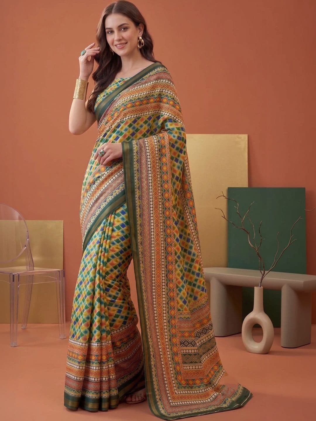 BORAD FASHION Bandhani Designer Chanderi Saree - view 1