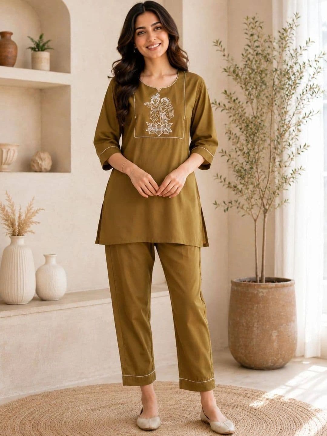 VASTRAHOUSE Women Ethnic Motifs Embroidered Regular Thread Work Kurta with Trousers thumbnail 4