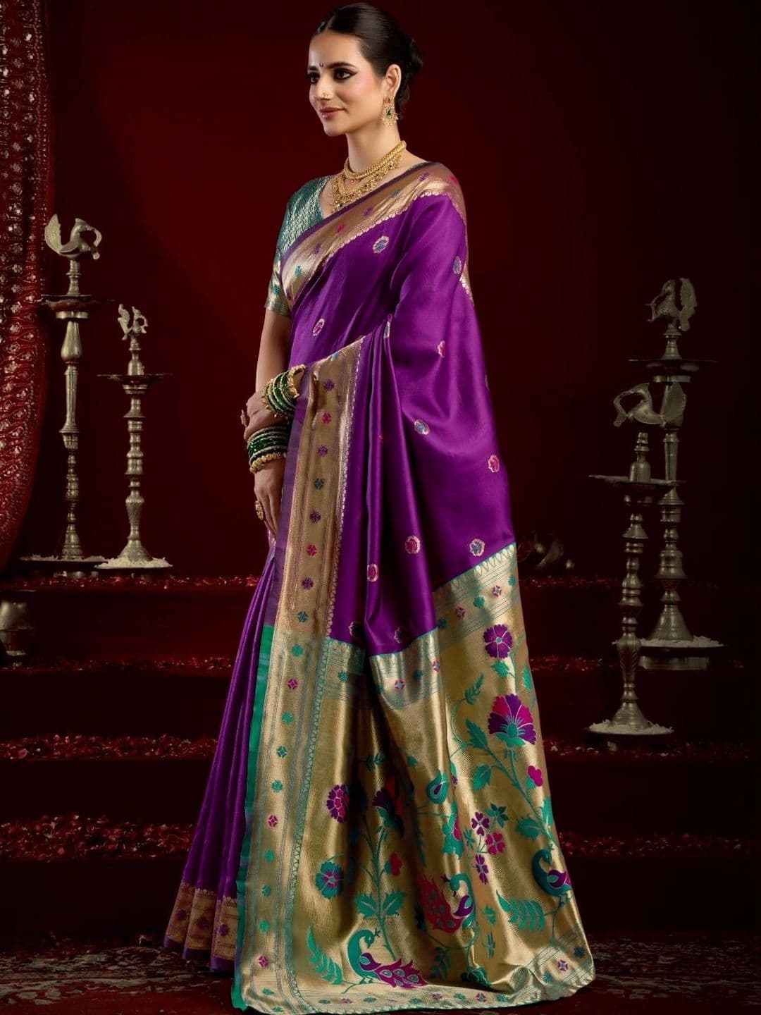 BORAD FASHION Woven Design Zari Silk Blend Designer Paithani Saree thumbnail 4
