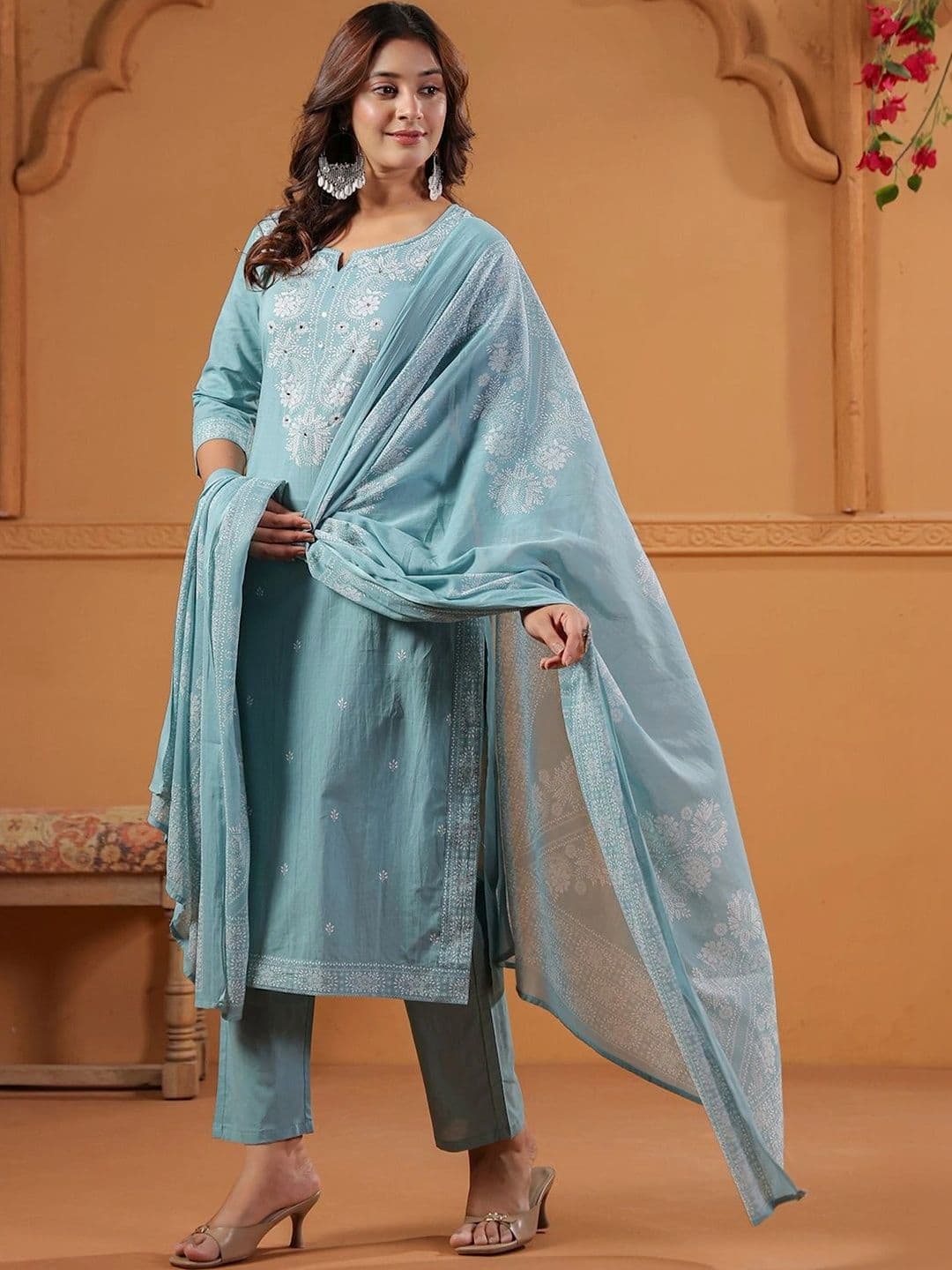 Misaina Women Ethnic Motifs Embroidered Regular PureKurta with Trousers & With Dupatta thumbnail 3