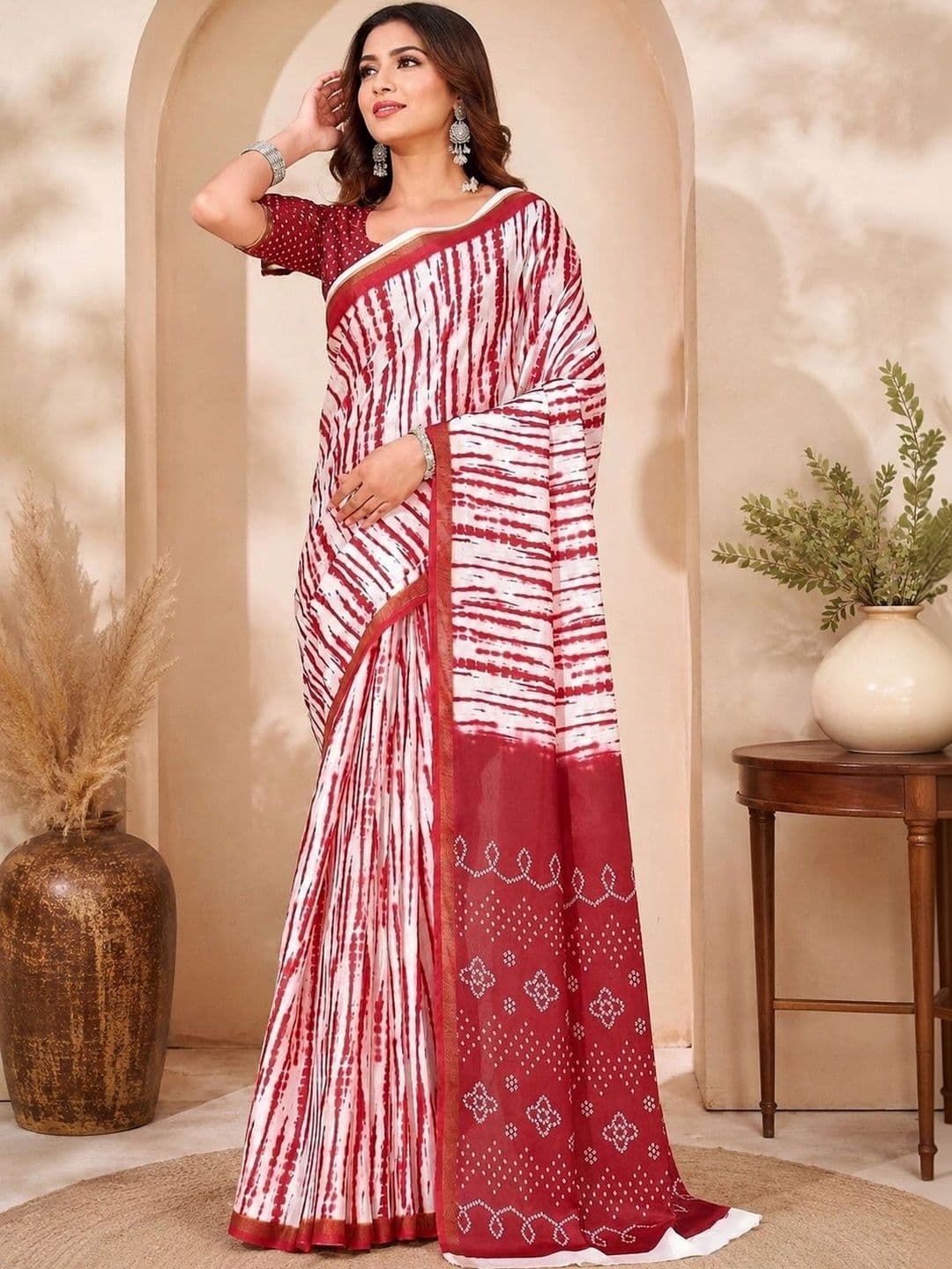 BORAD FASHION Tie and Dye Designer Chanderi Saree - view 1