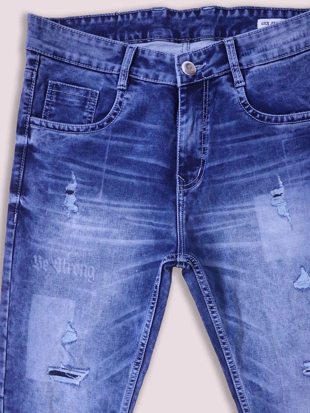GEX Men Jean Relaxed Fit Mid-Rise Low Distress Printed Stretchable Jeans thumbnail 3