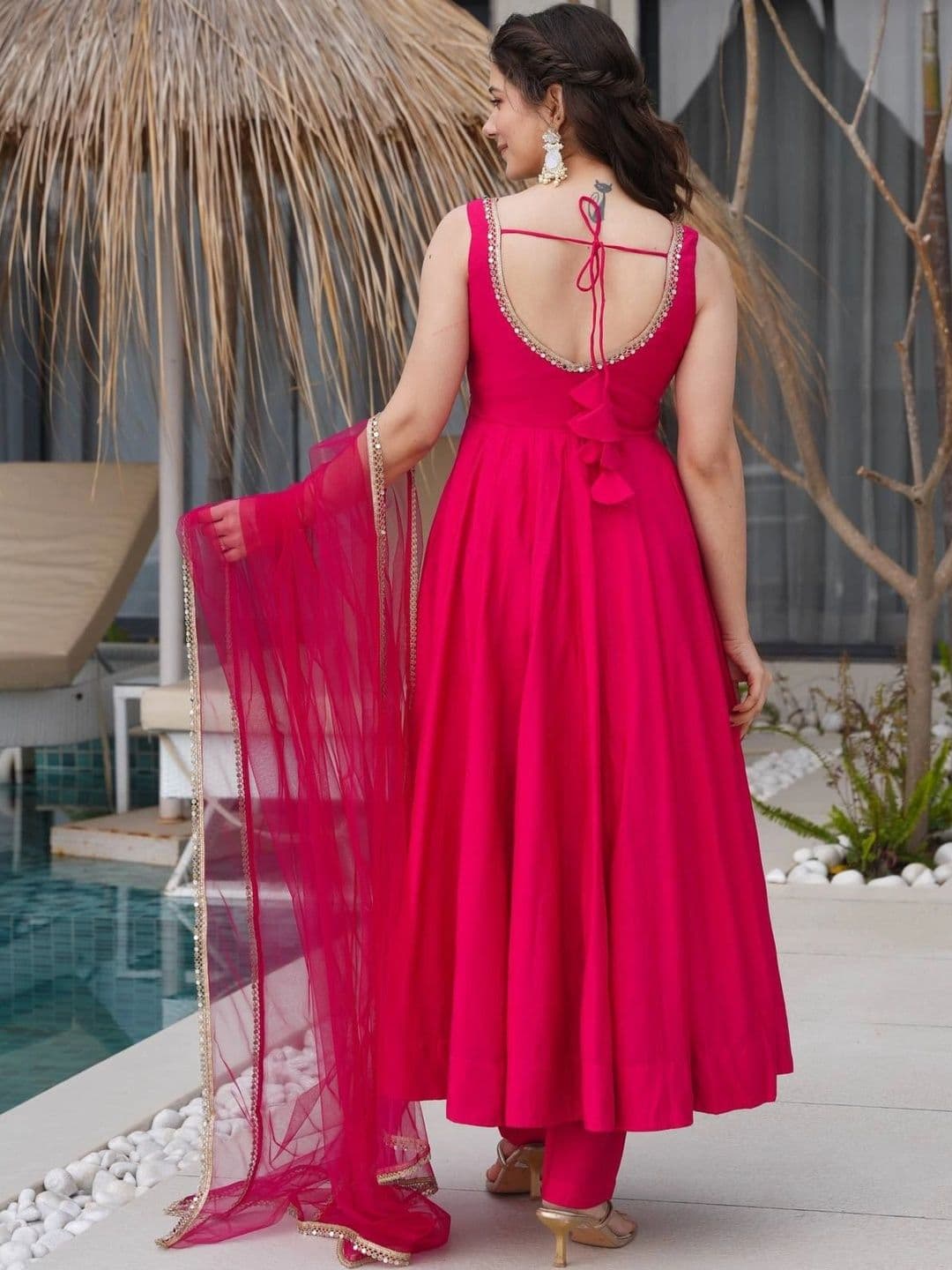 SAJAVAT ETHENIC WEAR Women Regular Chanderi Silk Kurta with Trousers & With Dupatta thumbnail 5
