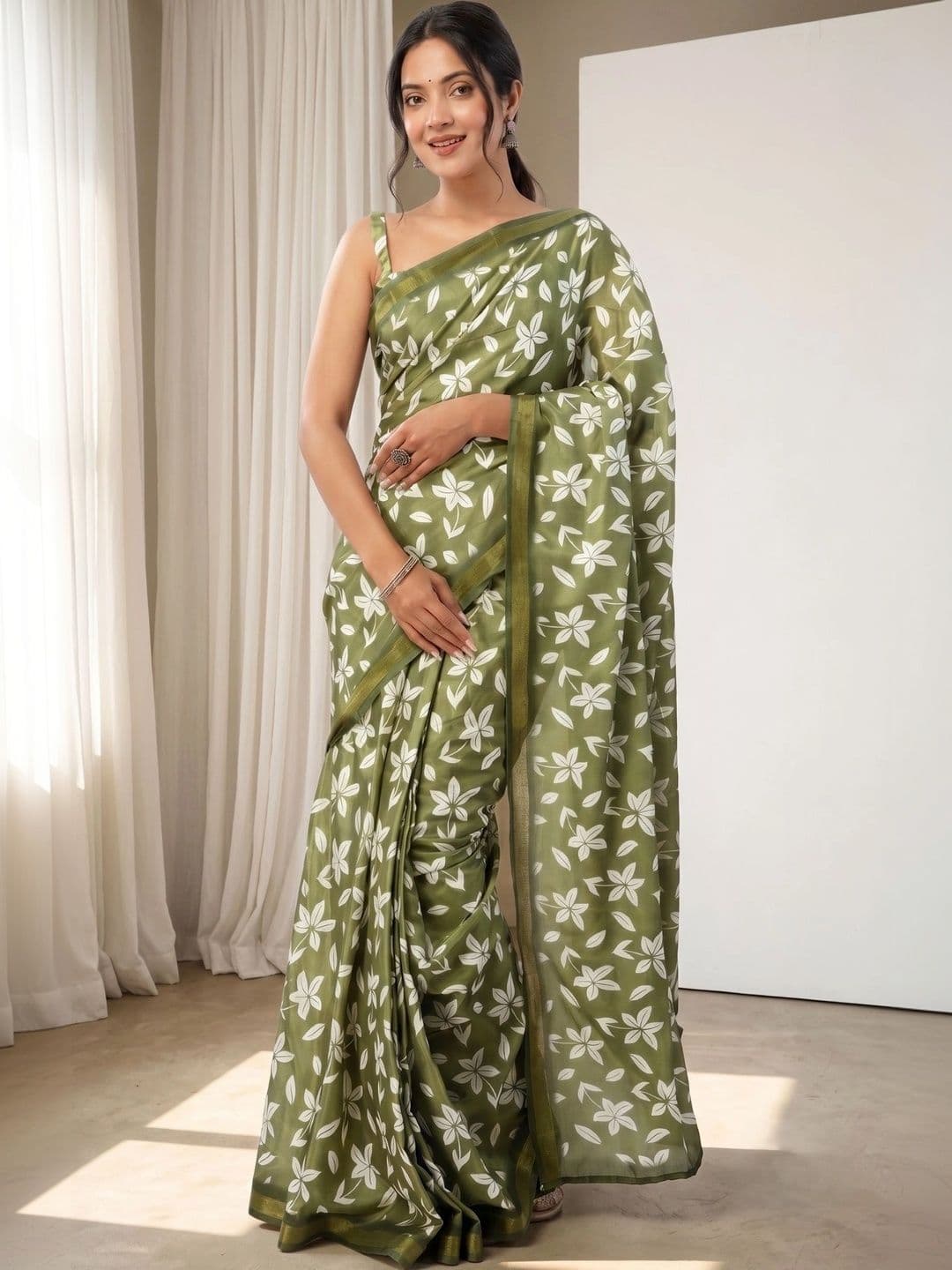 BORAD FASHION Floral Designer Chanderi Saree - view 1
