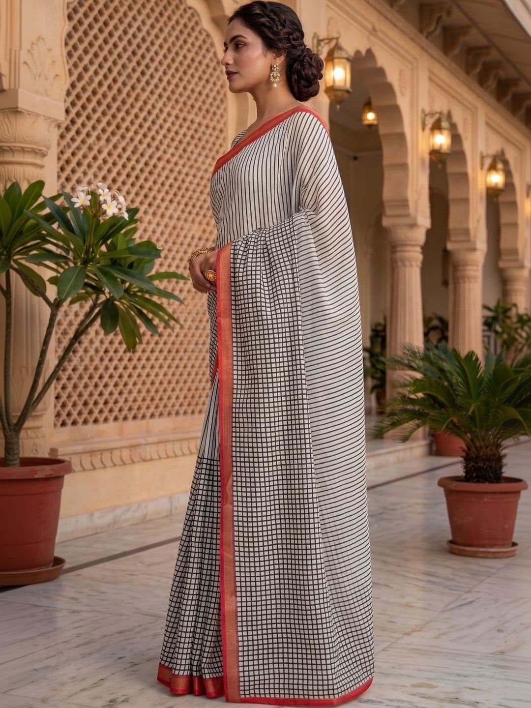 BORAD FASHION Striped Designer Chanderi Saree thumbnail 3