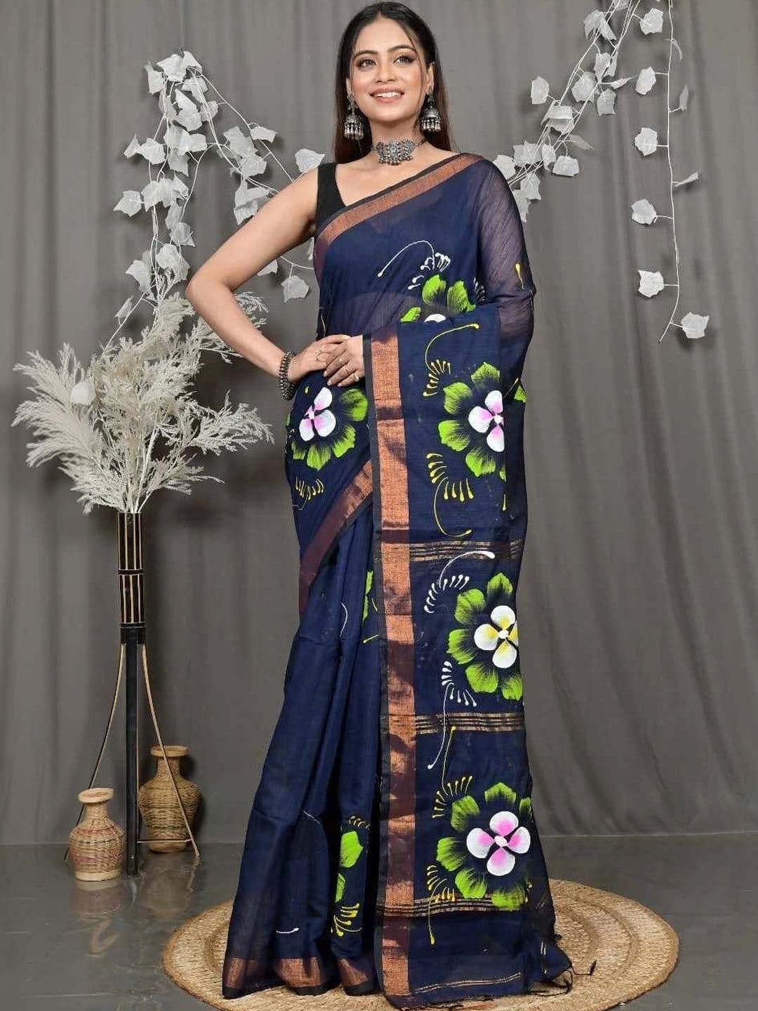 RoyBoni Floral Pure Cotton Taant Saree - view 1