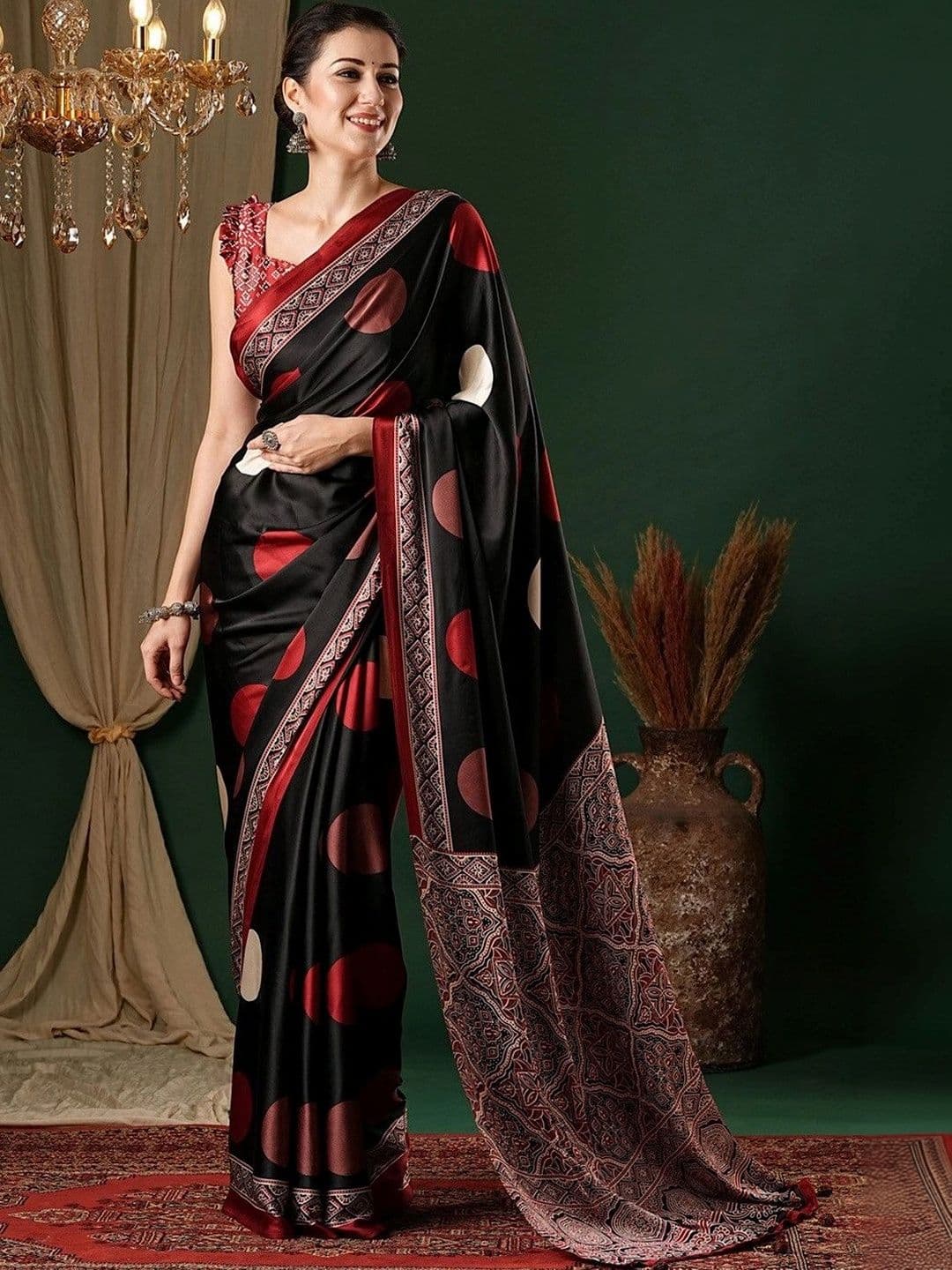 JAY NAGNATH FAB Floral Mirror Work Silk Blend Heavy Work Mysore Silk Saree - view 1
