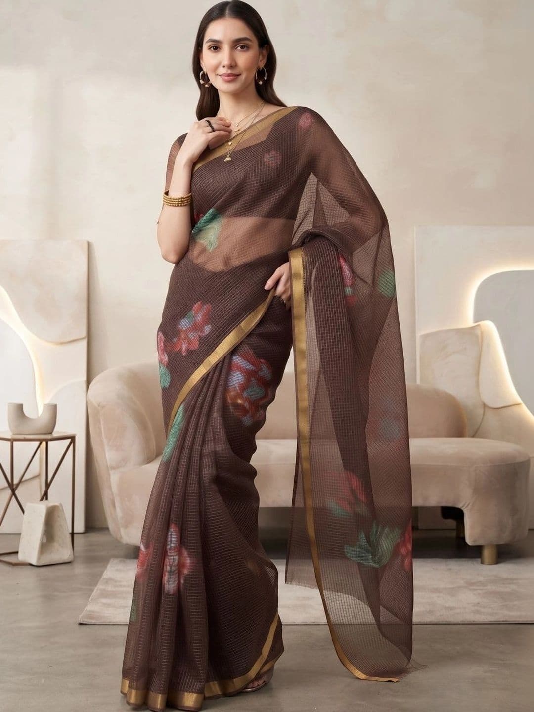 BORAD FASHION Floral Designer Chanderi Saree thumbnail 3