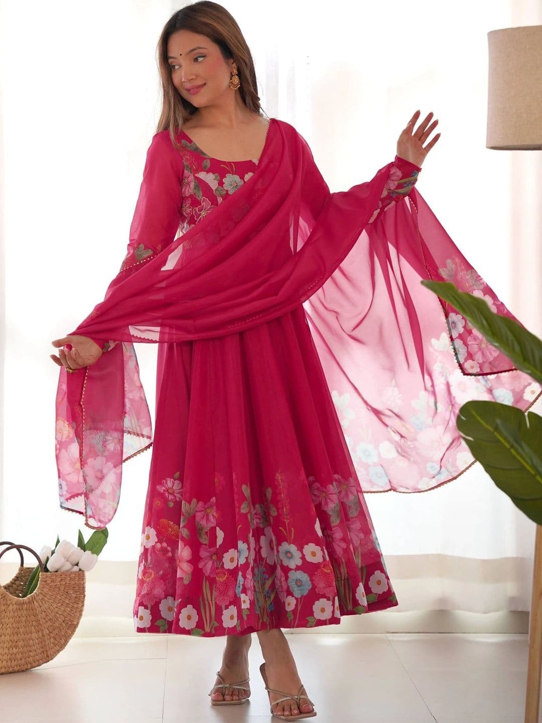 SAJAVAT ETHENIC WEAR Women Floral Printed Empire Kurta with Trousers & With Dupatta - view 1