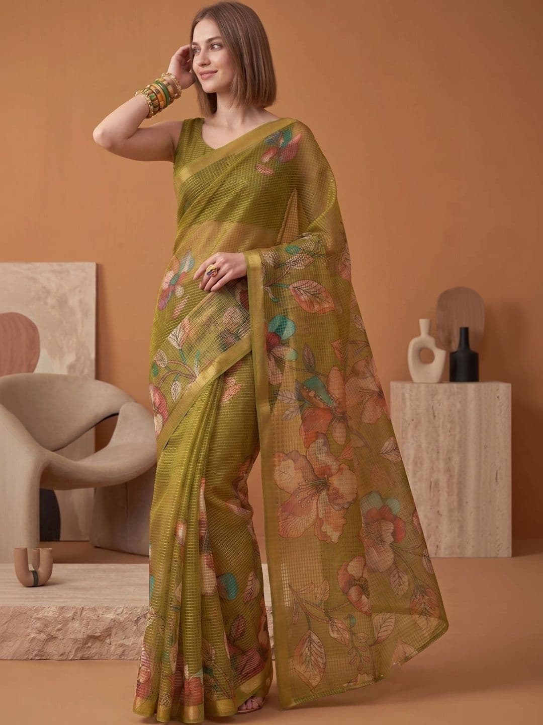 BORAD FASHION Floral Designer Chanderi Saree thumbnail 2