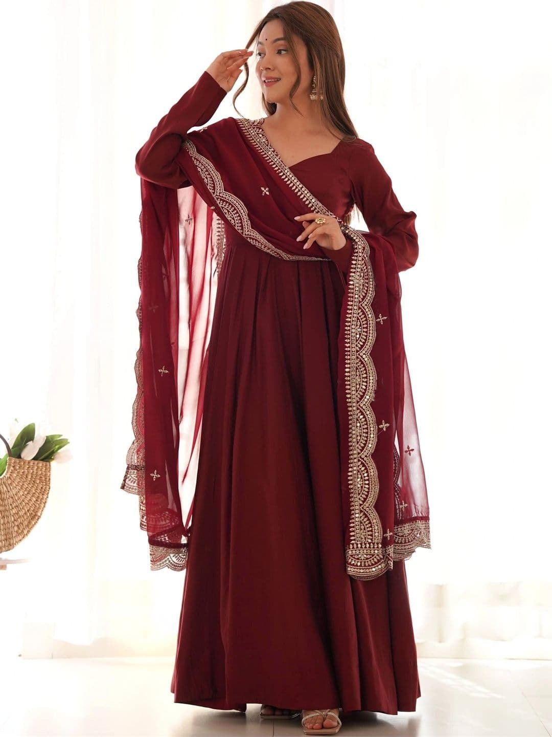 SAJAVAT ETHENIC WEAR Women  Chanderi Silk Kurta with Trousers & With Dupatta - view 1