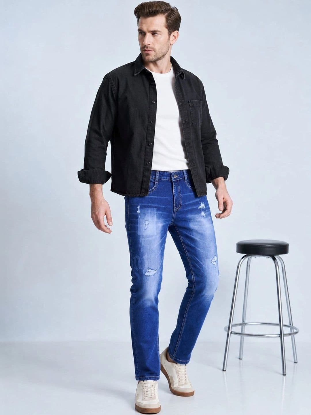 GEX Men Jean Relaxed Fit Mid-Rise Highly Distressed Stretchable Jeans thumbnail 2