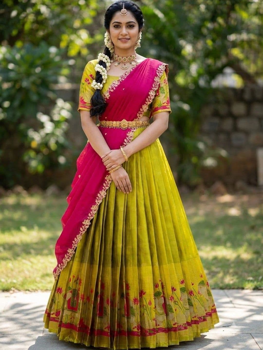 Fabcartz Embroidered Thread Work Semi-Stitched Lehenga & Unstitched Blouse With Dupatta - view 1