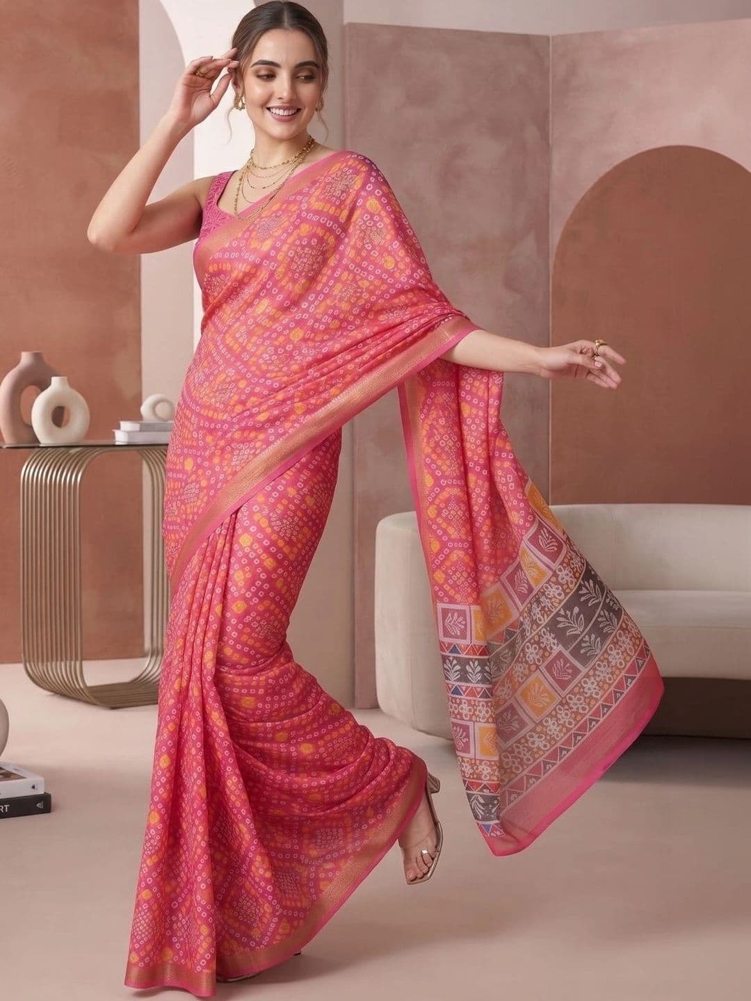 BORAD FASHION Bandhani Designer Chanderi Saree - view 1