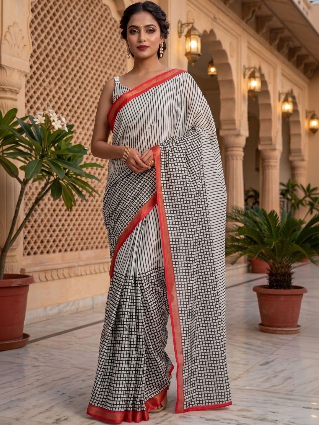 BORAD FASHION Striped Designer Chanderi Saree - view 1