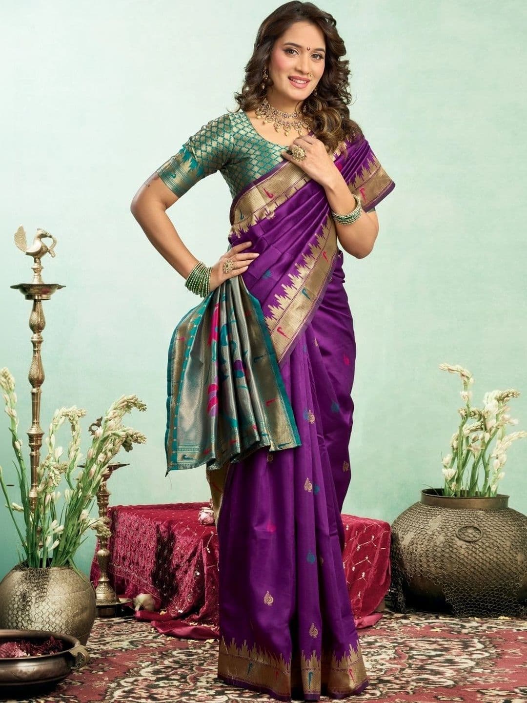BORAD FASHION Woven Design Zari Silk Blend Designer Paithani Saree - view 1