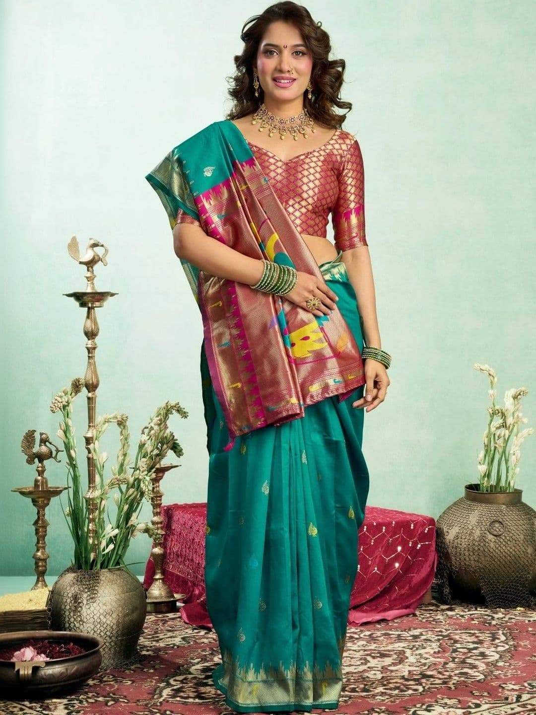 BORAD FASHION Woven Design Zari Silk Blend Designer Paithani Saree - view 1