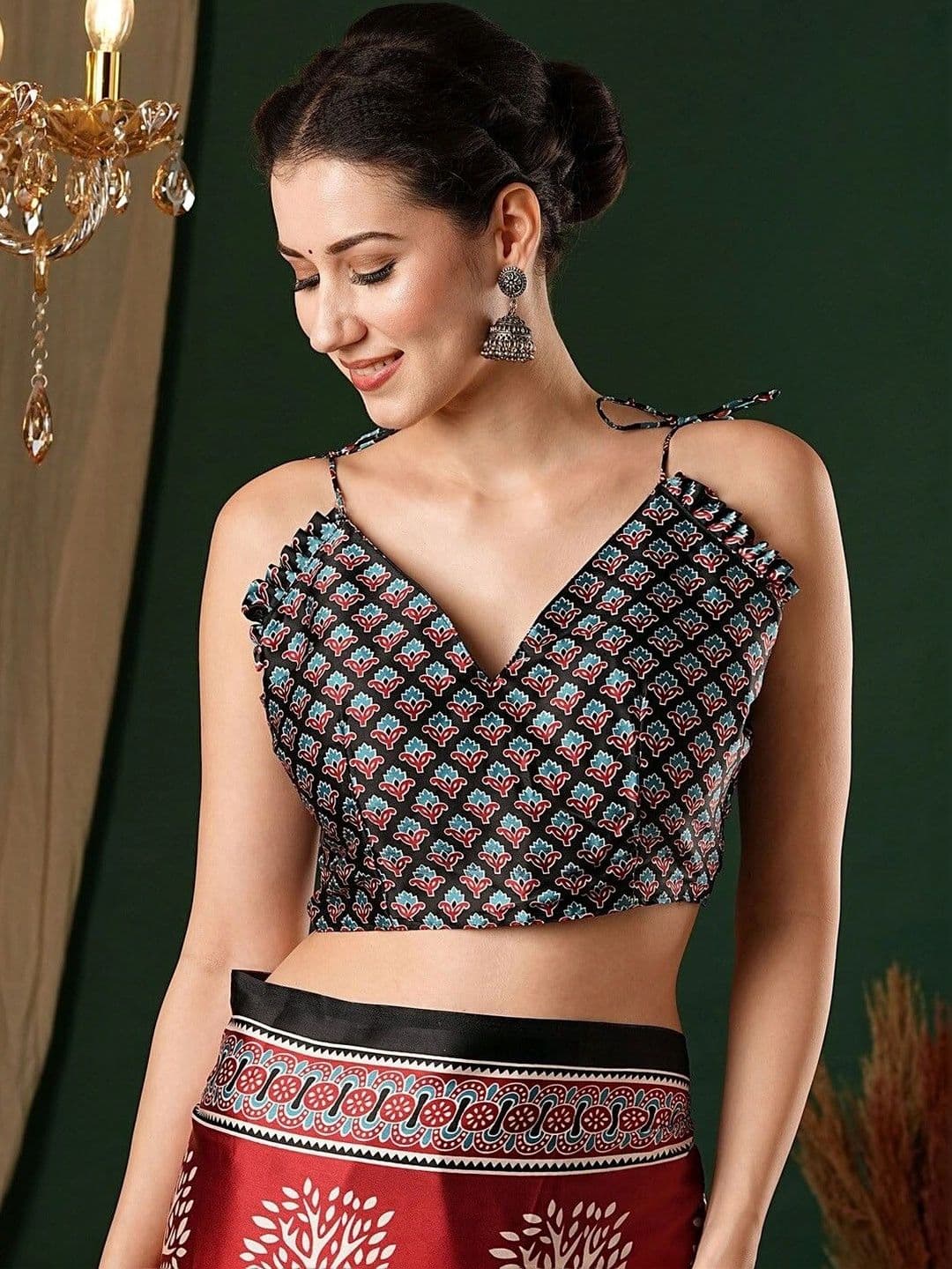 NKV Kalamkari Mirror Work Silk Blend Heavy Work Mysore Silk Saree thumbnail 6