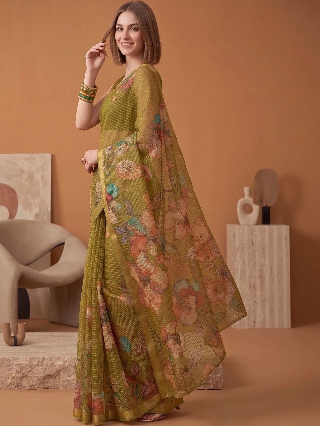 BORAD FASHION Floral Designer Chanderi Saree thumbnail 4