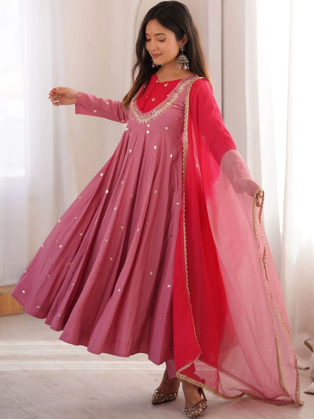 SAJAVAT ETHENIC WEAR Women Empire Gotta Patti Kurta with Trousers & With Dupatta thumbnail 4