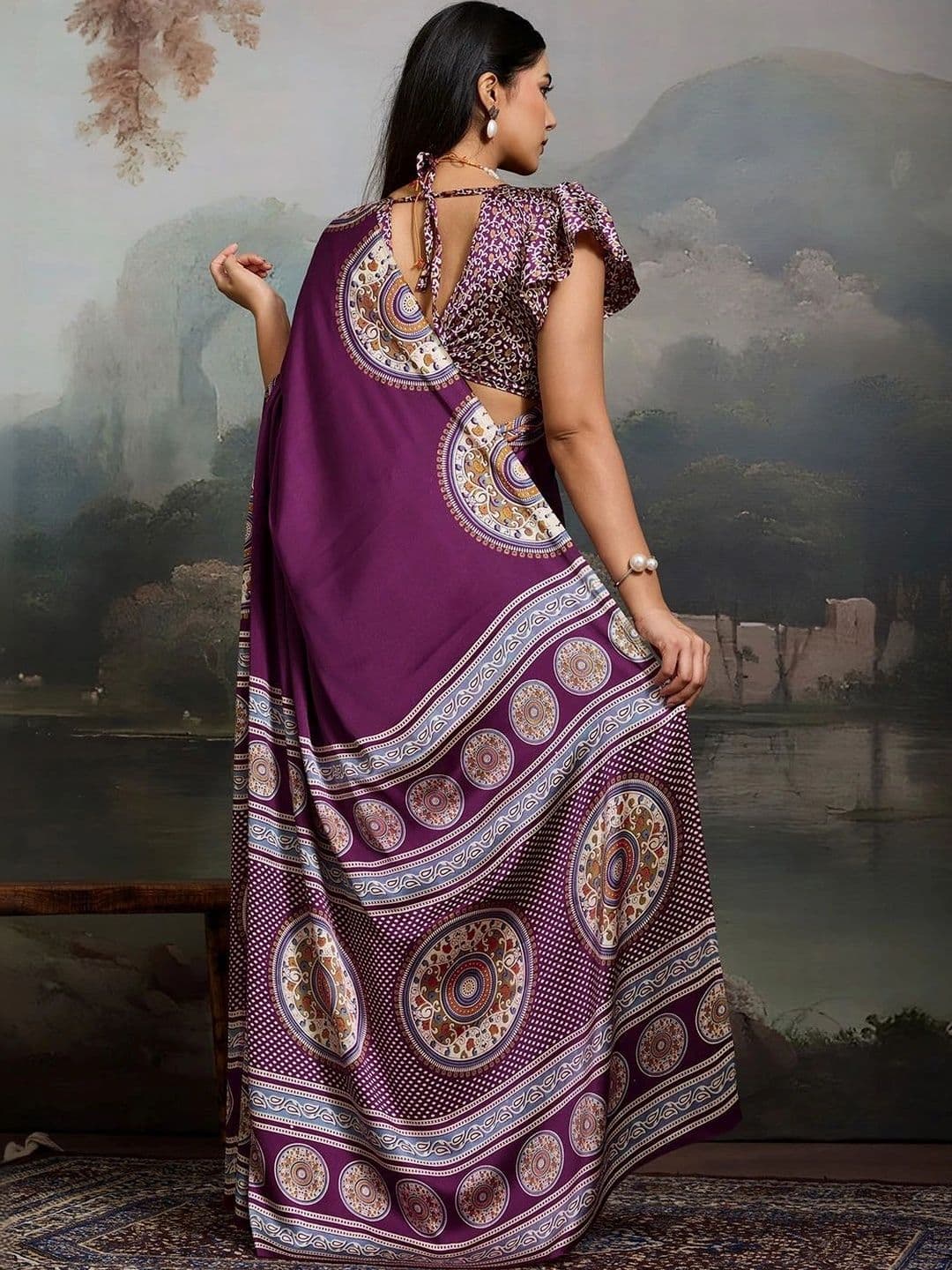 NKV Mirror Work Silk Blend Heavy Work Mysore Silk Saree thumbnail 4
