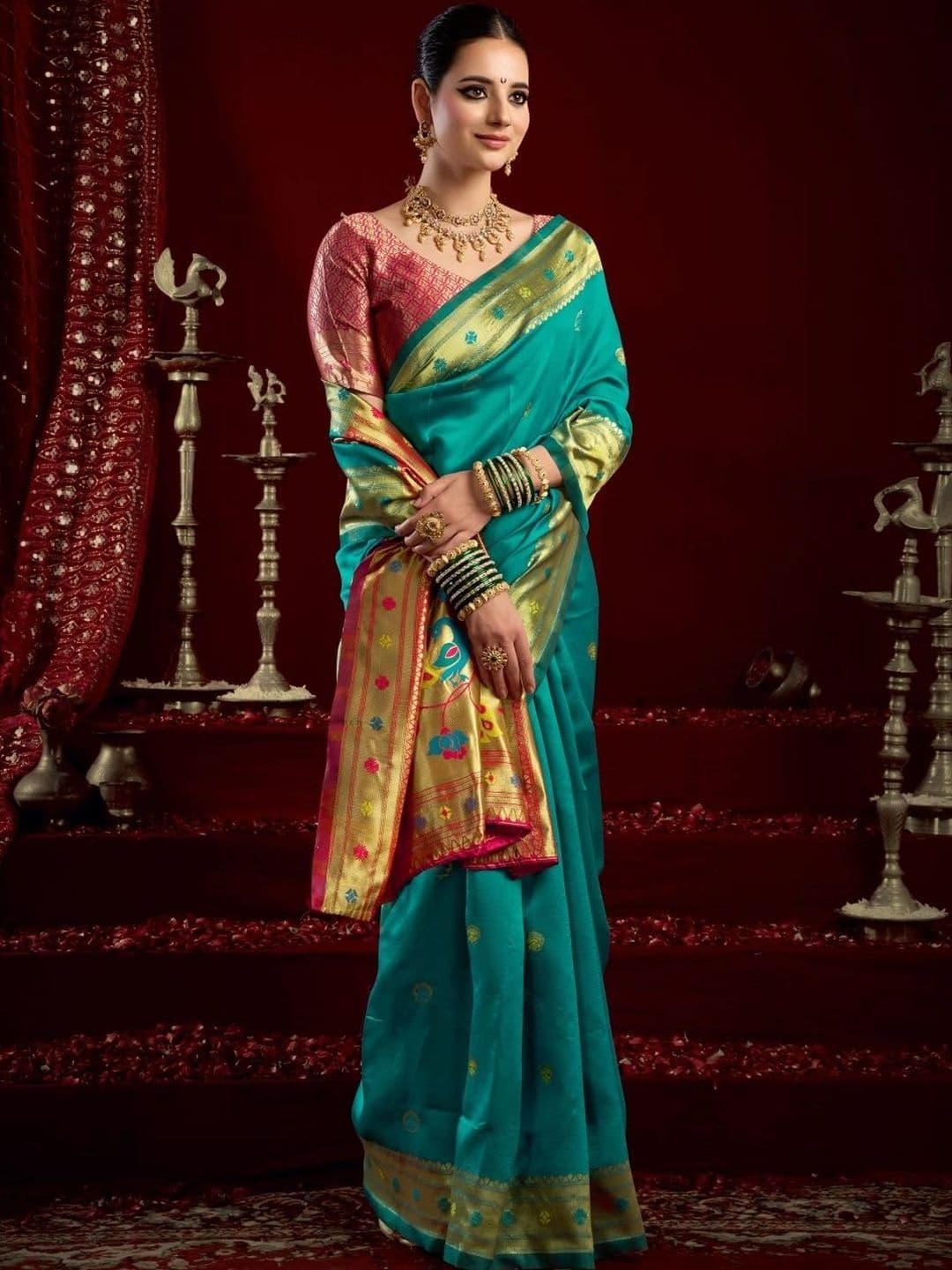 BORAD FASHION Woven Design Zari Silk Blend Designer Paithani Saree thumbnail 2