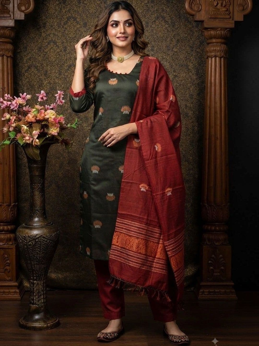 ZARVELA Women Ethnic Motifs Regular Kurta with Trousers & With Dupatta - view 1