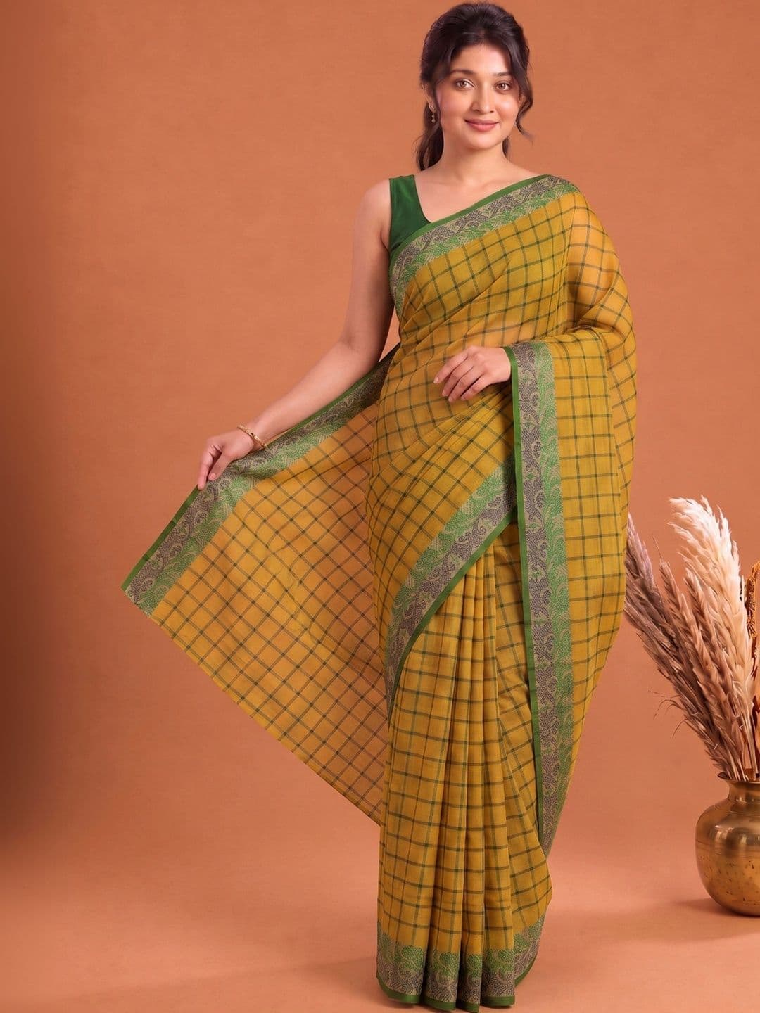 Aparna Checked Zari Pure Cotton Saree - view 1