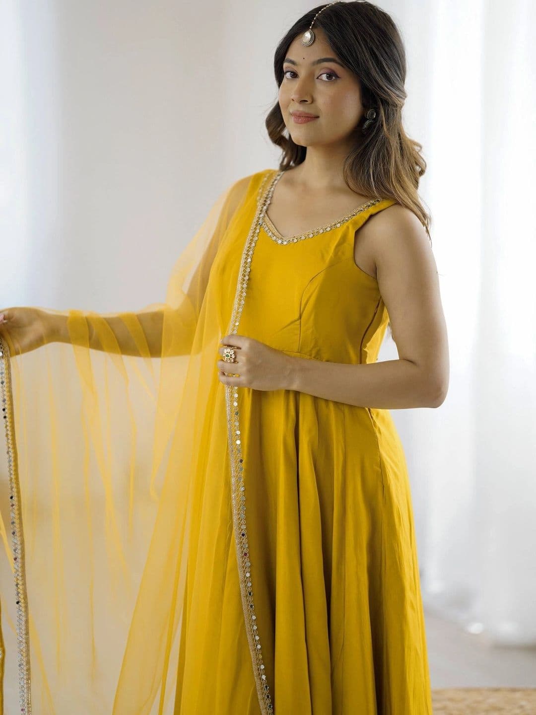 SAJAVAT ETHENIC WEAR Women Regular Sequinned Chanderi Silk Kurta with Trousers & With Dupatta thumbnail 5