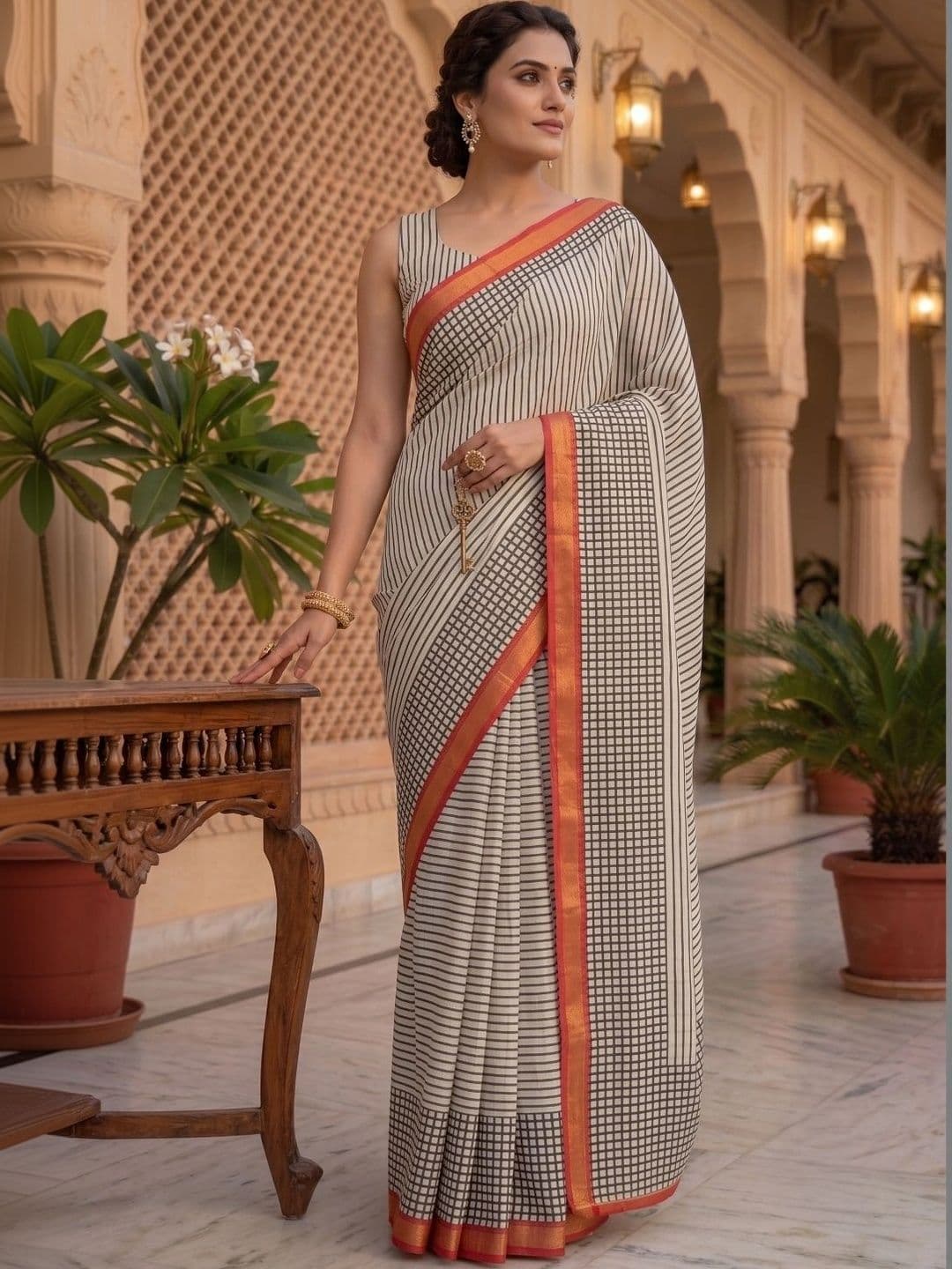 BORAD FASHION Striped Designer Chanderi Saree thumbnail 2