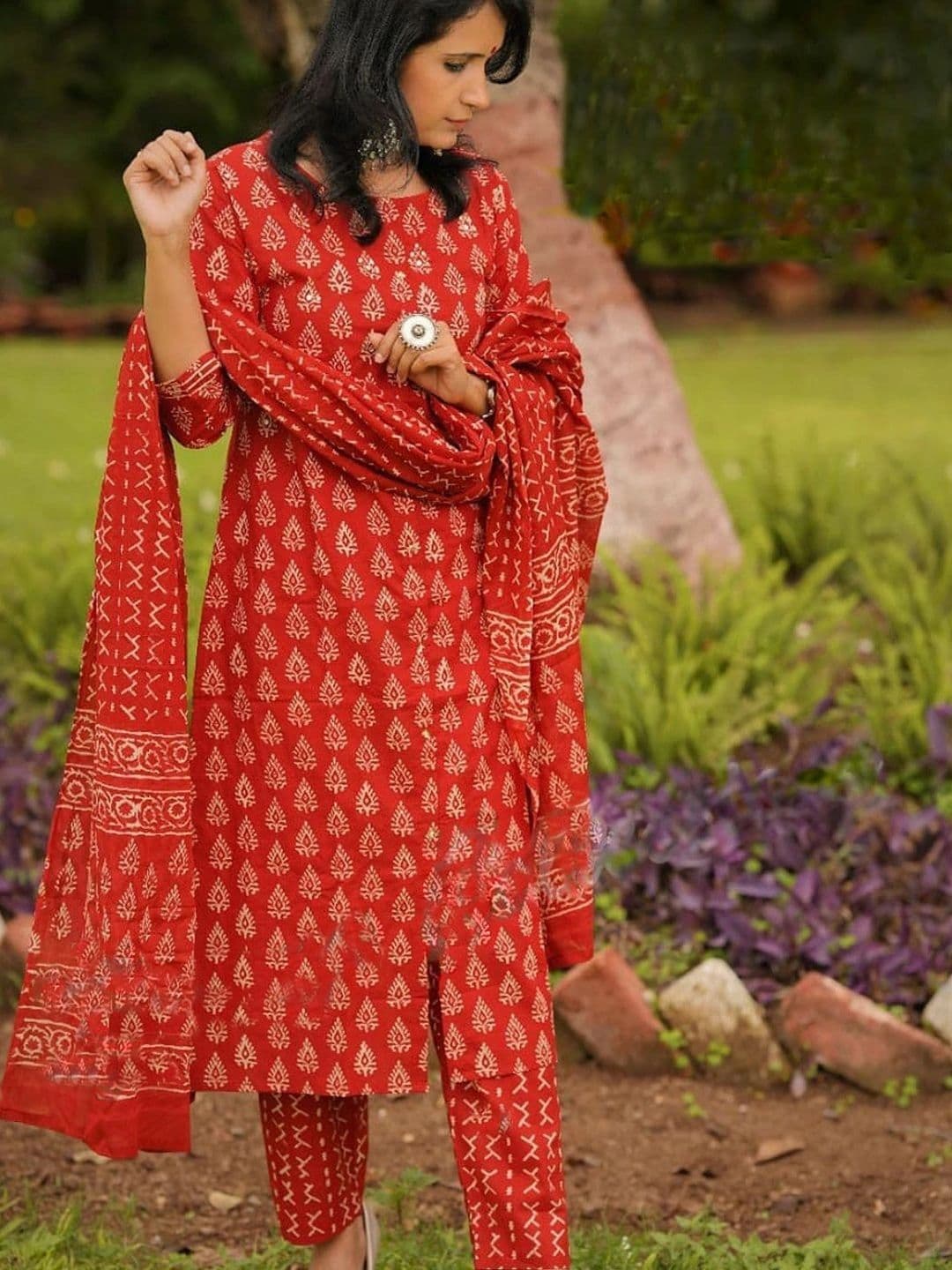 all about you Women Ethnic Motifs Printed Regular Kurta with Trousers & With Dupatta thumbnail 5