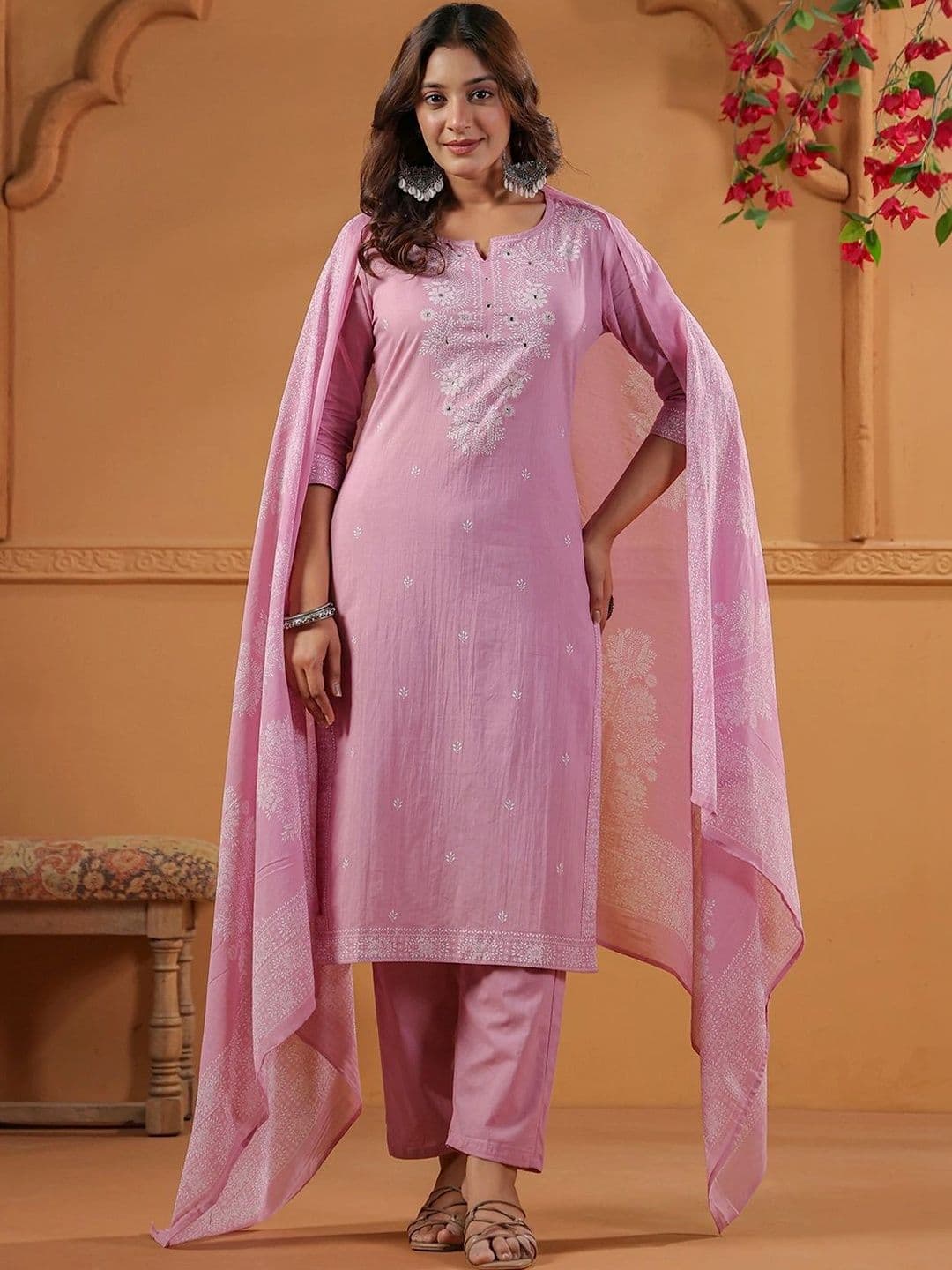 Misaina Women Ethnic Motifs  Pure Cotton Kurta with Trousers & With Dupatta thumbnail 2