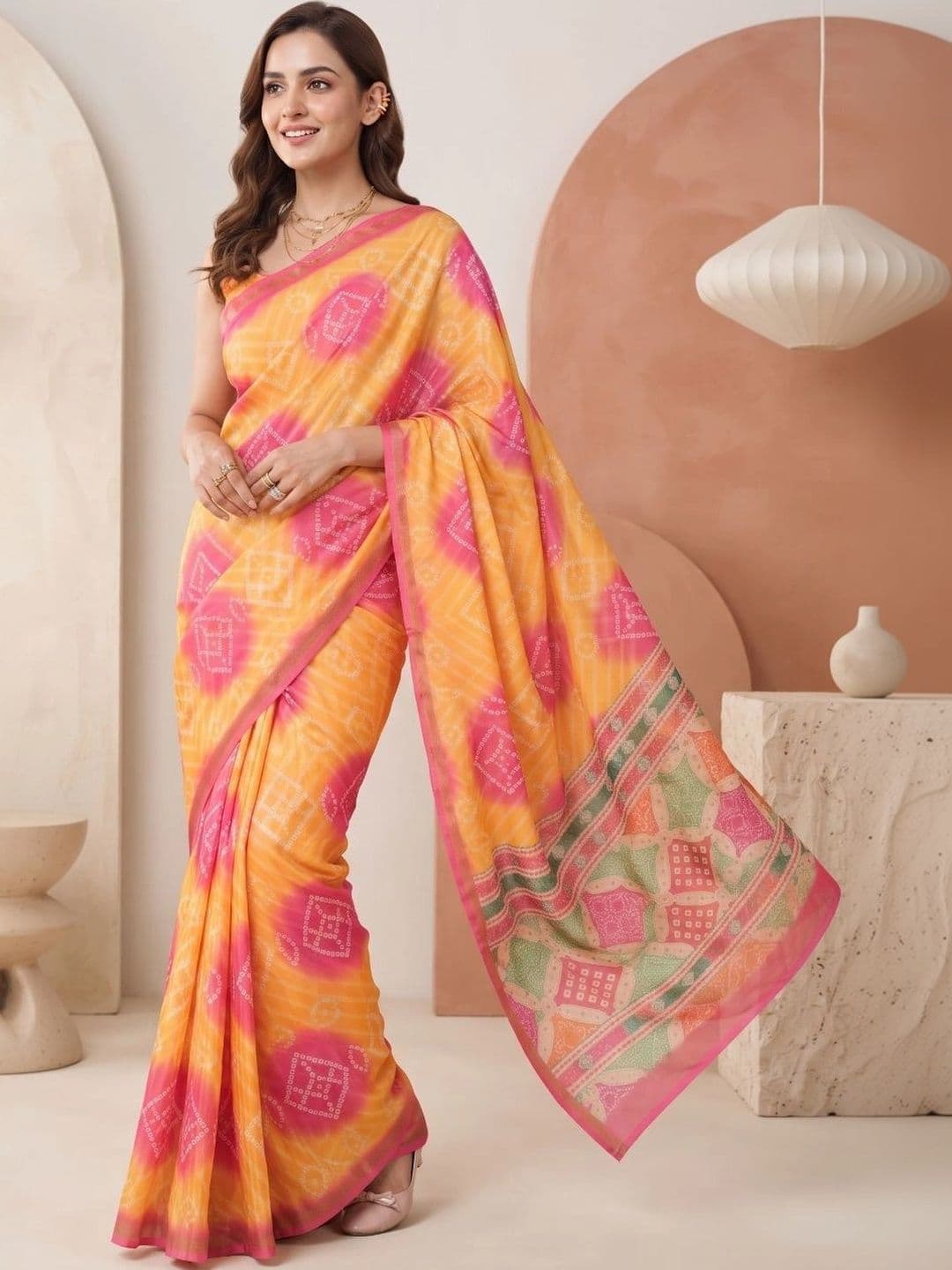 BORAD FASHION Bandhani Designer Chanderi Saree thumbnail 4