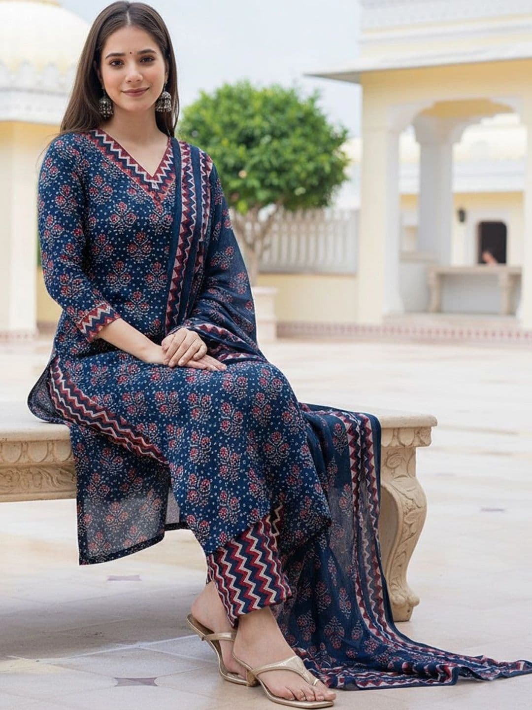 all about you Women Ethnic Motifs Printed Regular Kurta with Trousers & With Dupatta thumbnail 3